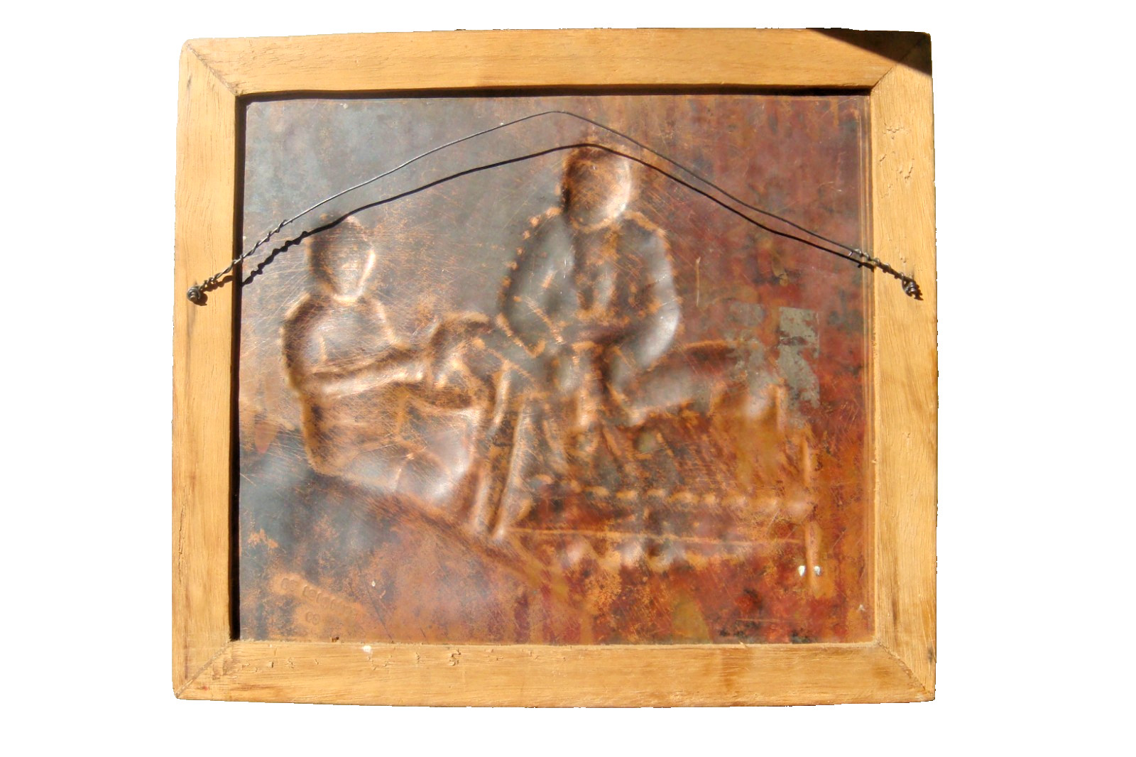 African Relief painting on copper signed by the Congolese artist Guycha Tshidibi