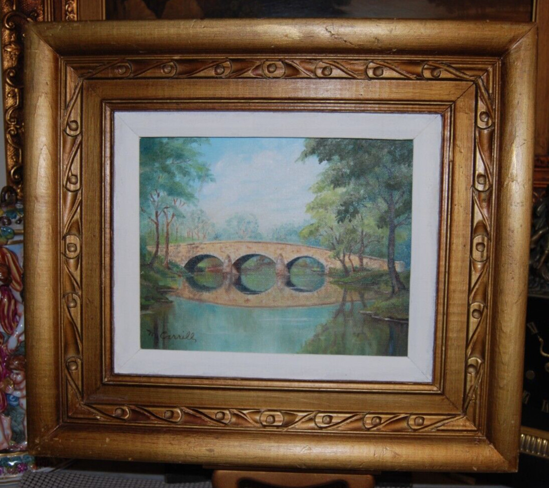 SIGNED FRAMED OIL BURNSIDE BRIDGE MD COUNTRY LANDSCAPE SCENE ARTIST MARY CARRILL