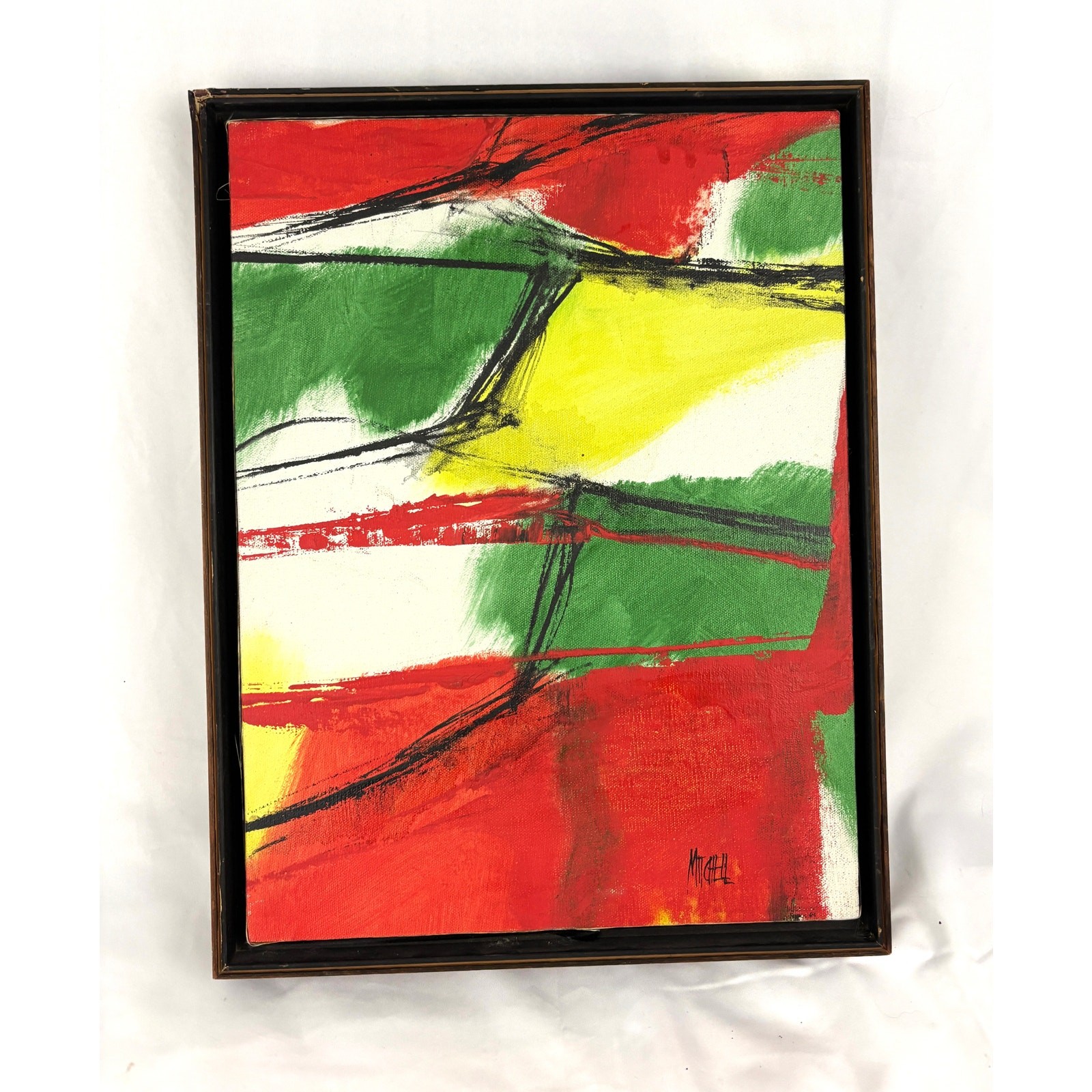 Vintage Abstract Expressionism Acrylic Painting 13″x17″ Artist Signed Mitchell