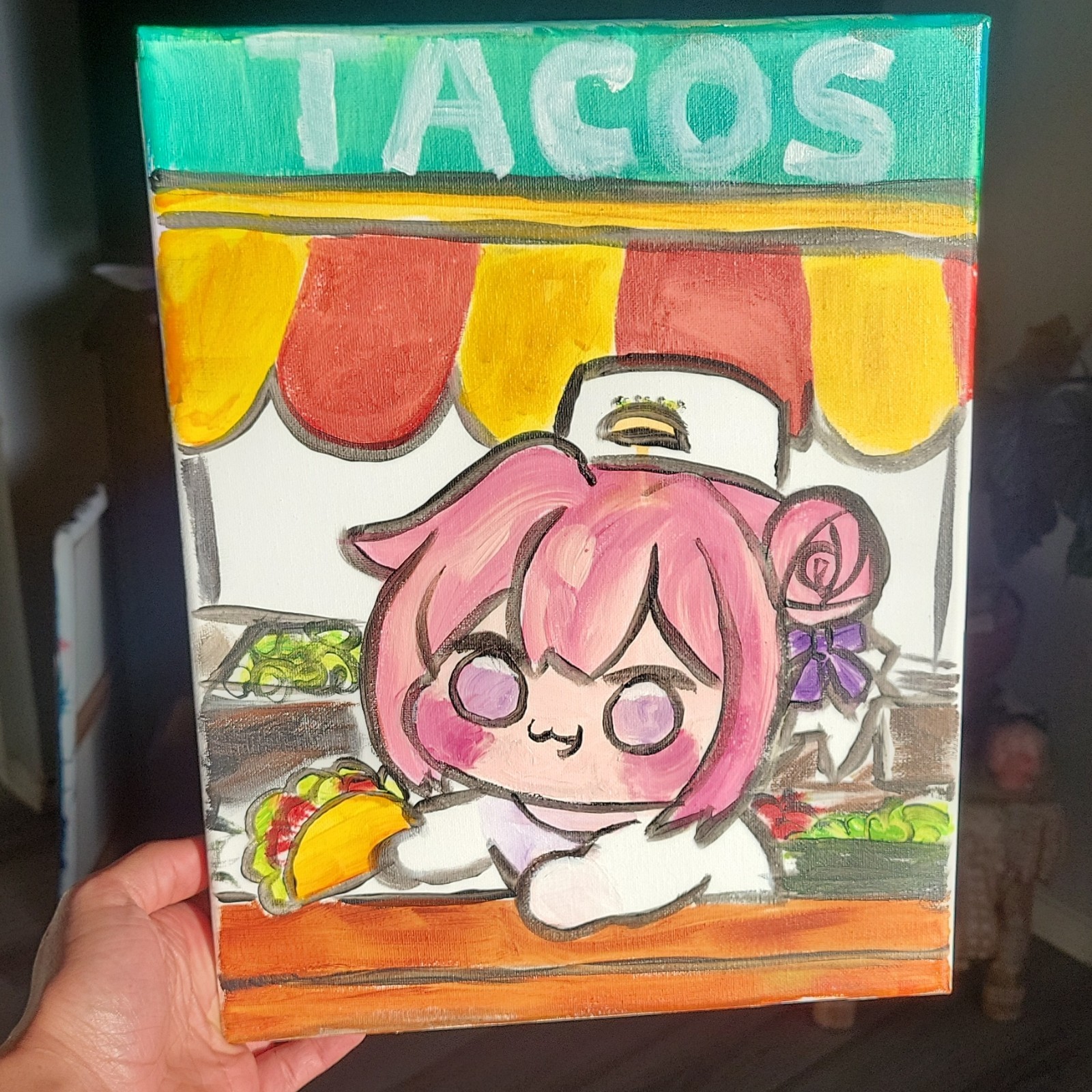 Handmade Pop Art Anime Doro Taco Acrylic Canvas Painting 11×14