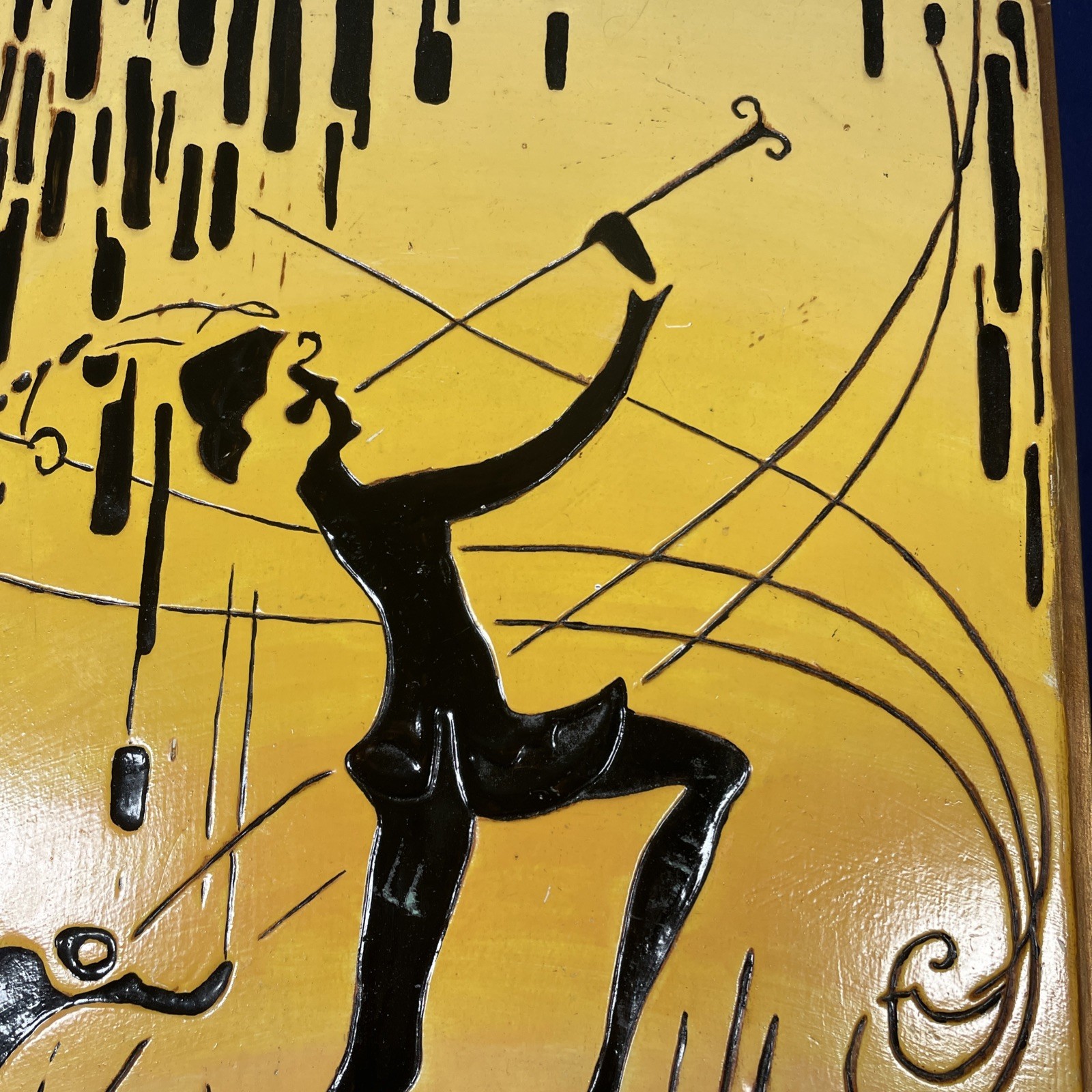 VINTAGE ART DECO PAINTED Ceramic DANCING Piper SILHOUETTE 14”X9″ With Hanger