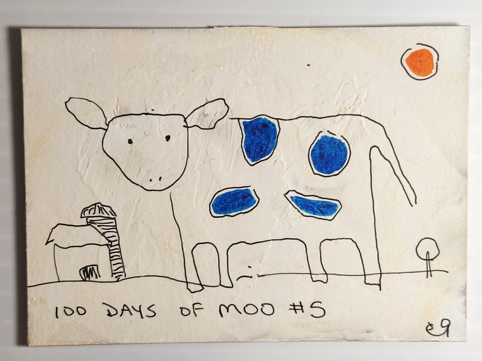 e9Art ACEO cow and barn outsider art brut naive
