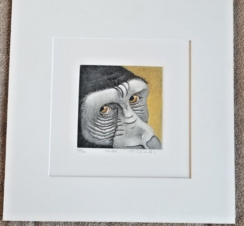 3 Signed Numbered Nancy Charles Colored Etchings (Gorilla, Elephant, Giraffe)