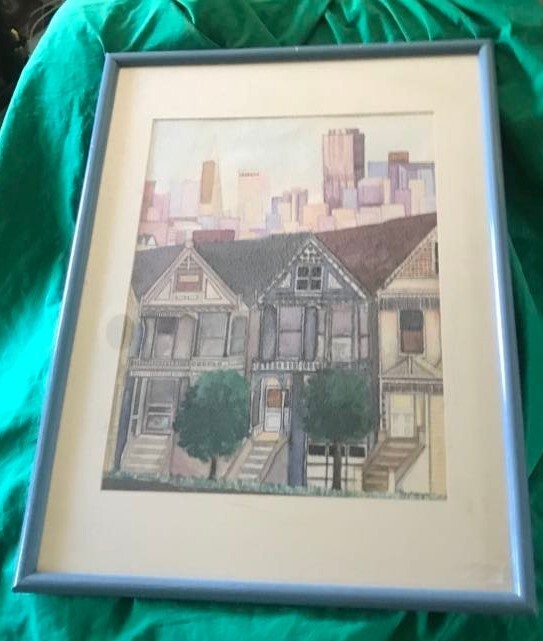 SAN FRANCISCO VICTORIAN ROW HOUSES TRANSAMERICA PYRAMID SKYLINE OA ART PAINTING
