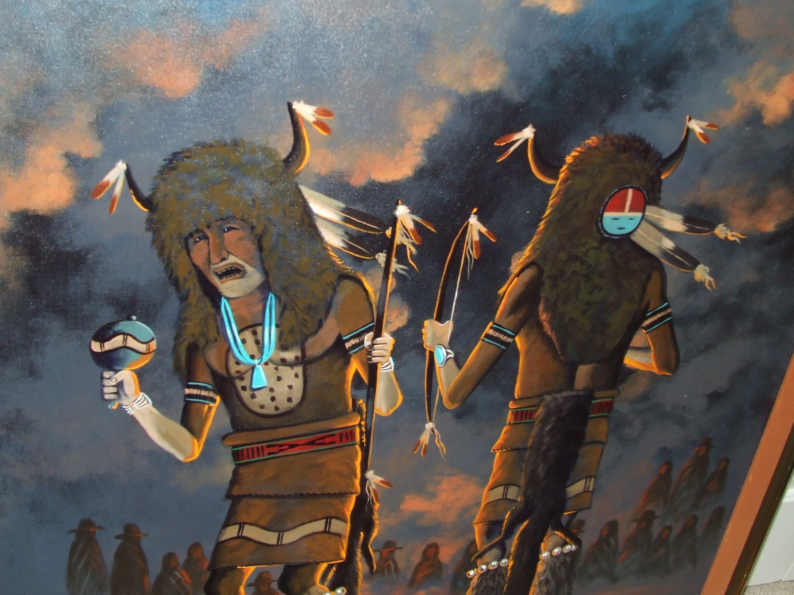 Huge Framed Signed Navaho Indian Oil Painting by Listed Artist Fred Cleveland