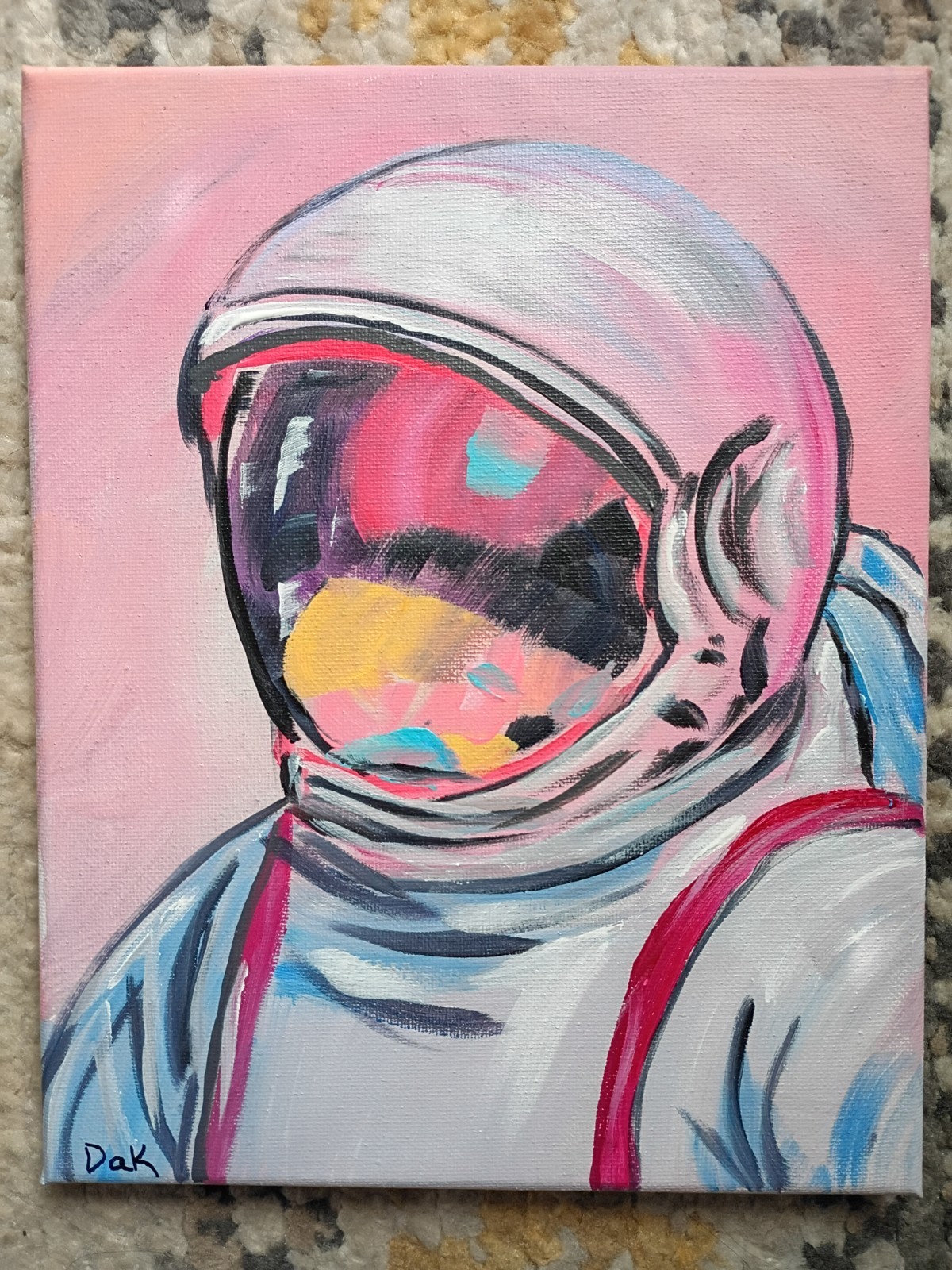 Pastel Astronaut 8×10 Canvas Original Art Outer Space Abstract Expressionism