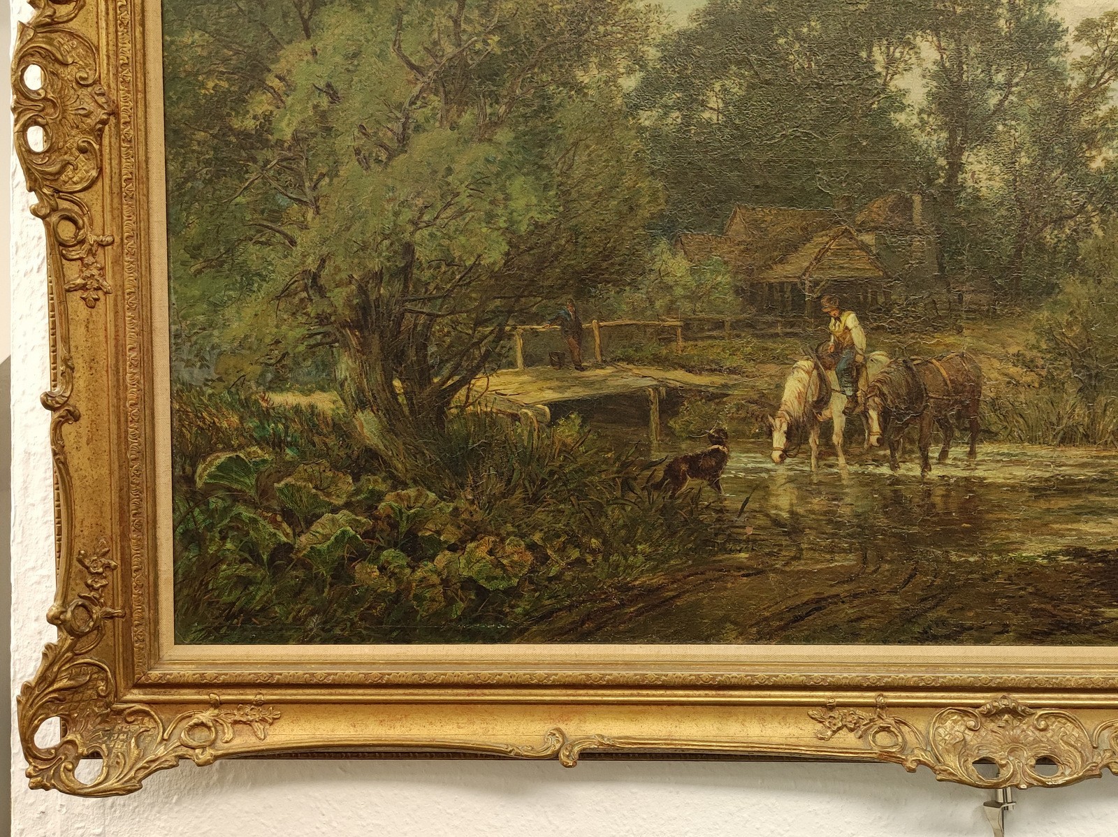 SIGNED 19TH CENTURY LARGE ORIGINAL OIL PAINTING ENGLISH PASTORAL LANDSCAPE