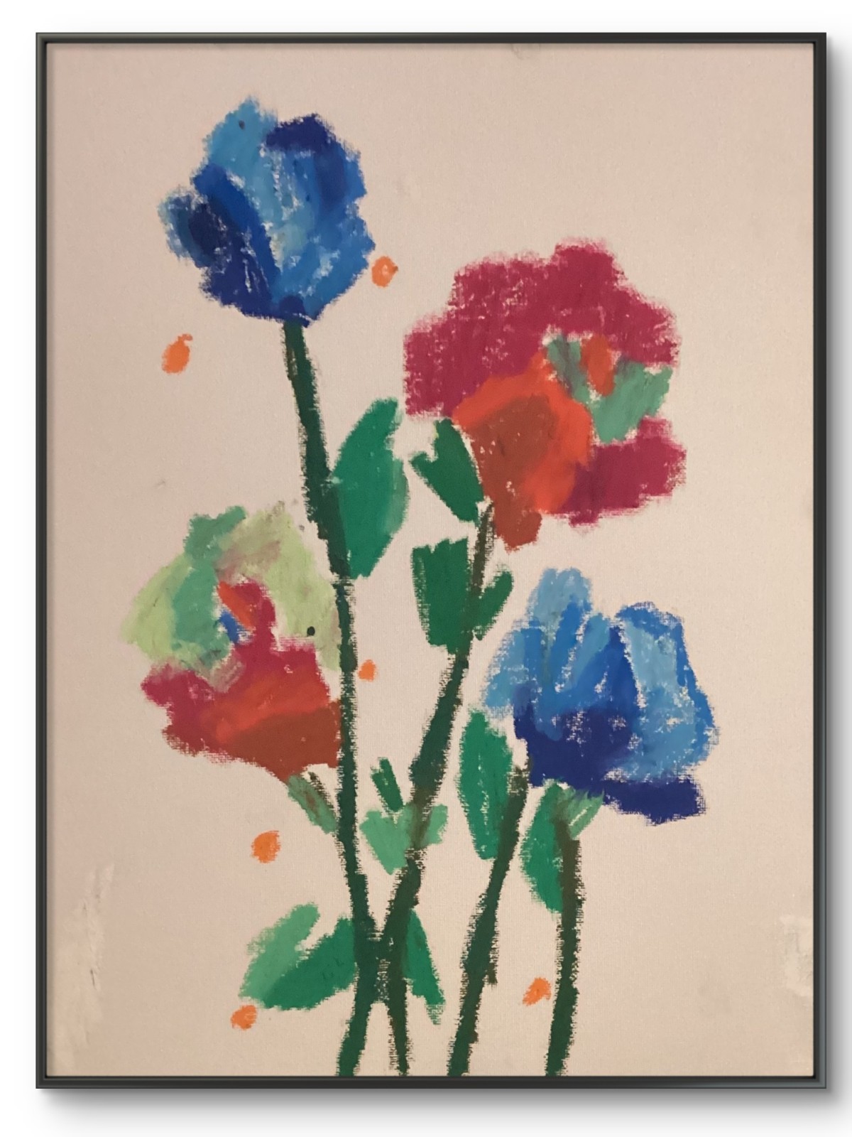 Simple Bright Red Blue Flowers Original 11 by 14 Canvas Panel