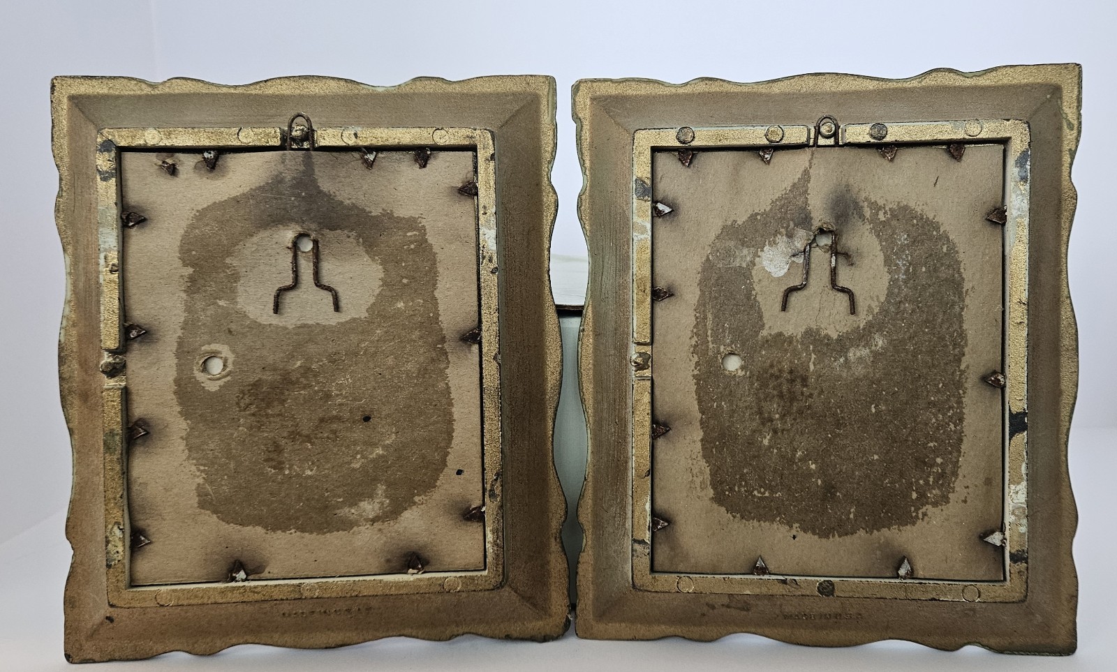 VTG Hulda «Suzanne & Annette» 2 Framed Art Portraits MCM Antiqued Cream & Green.