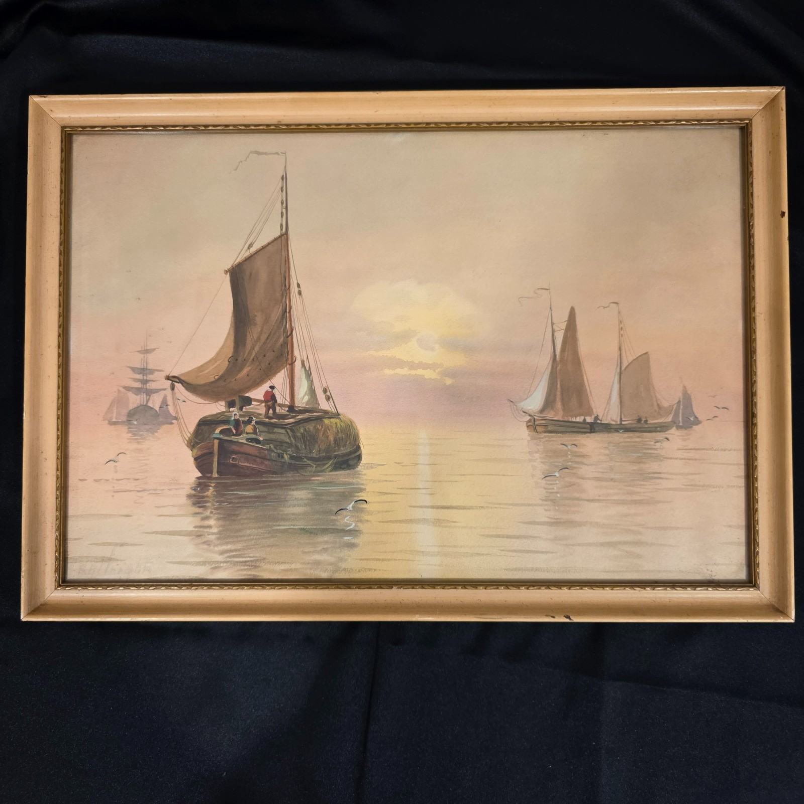 Richard Henry Wright Original Watercolor Marine Seascape Sailing Boats Signed