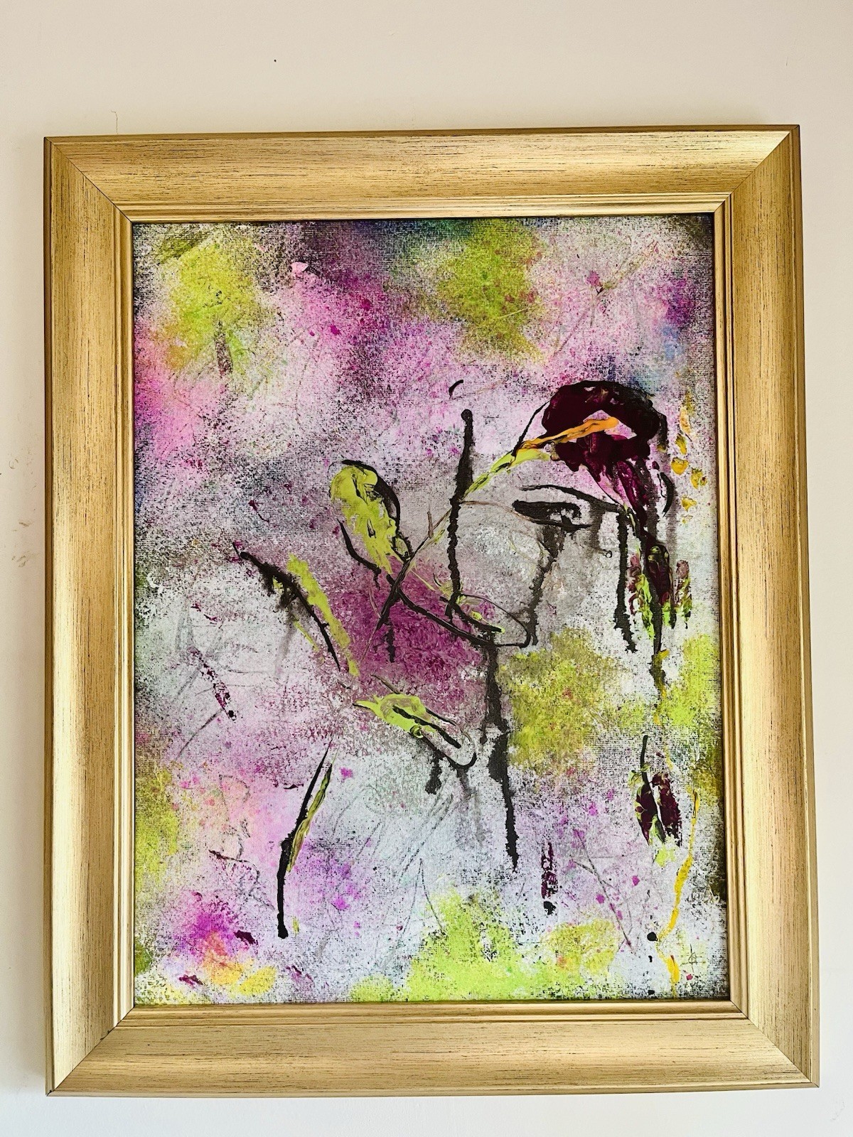 Original Framed Abstract expressionist Rose Acrylic Wall Decor 11×14