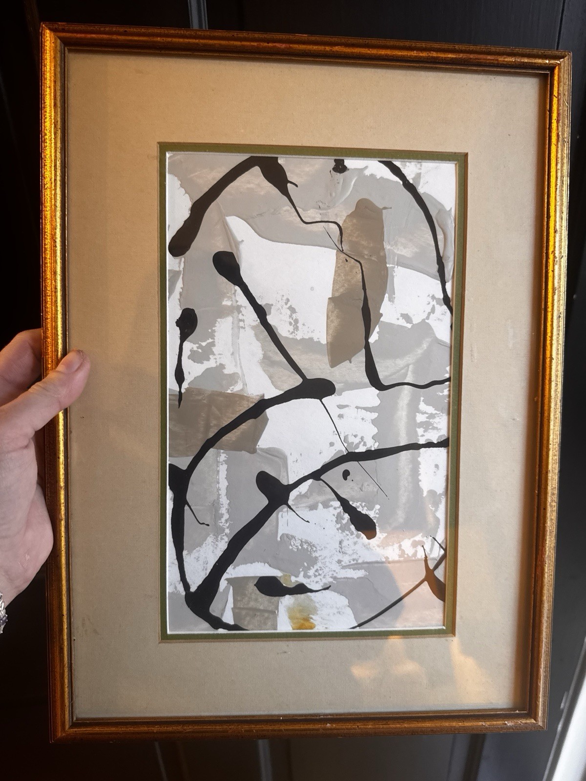 Vintage Gold Framed w New Abstract Painting Asian Inspired Wall Art 11×15”