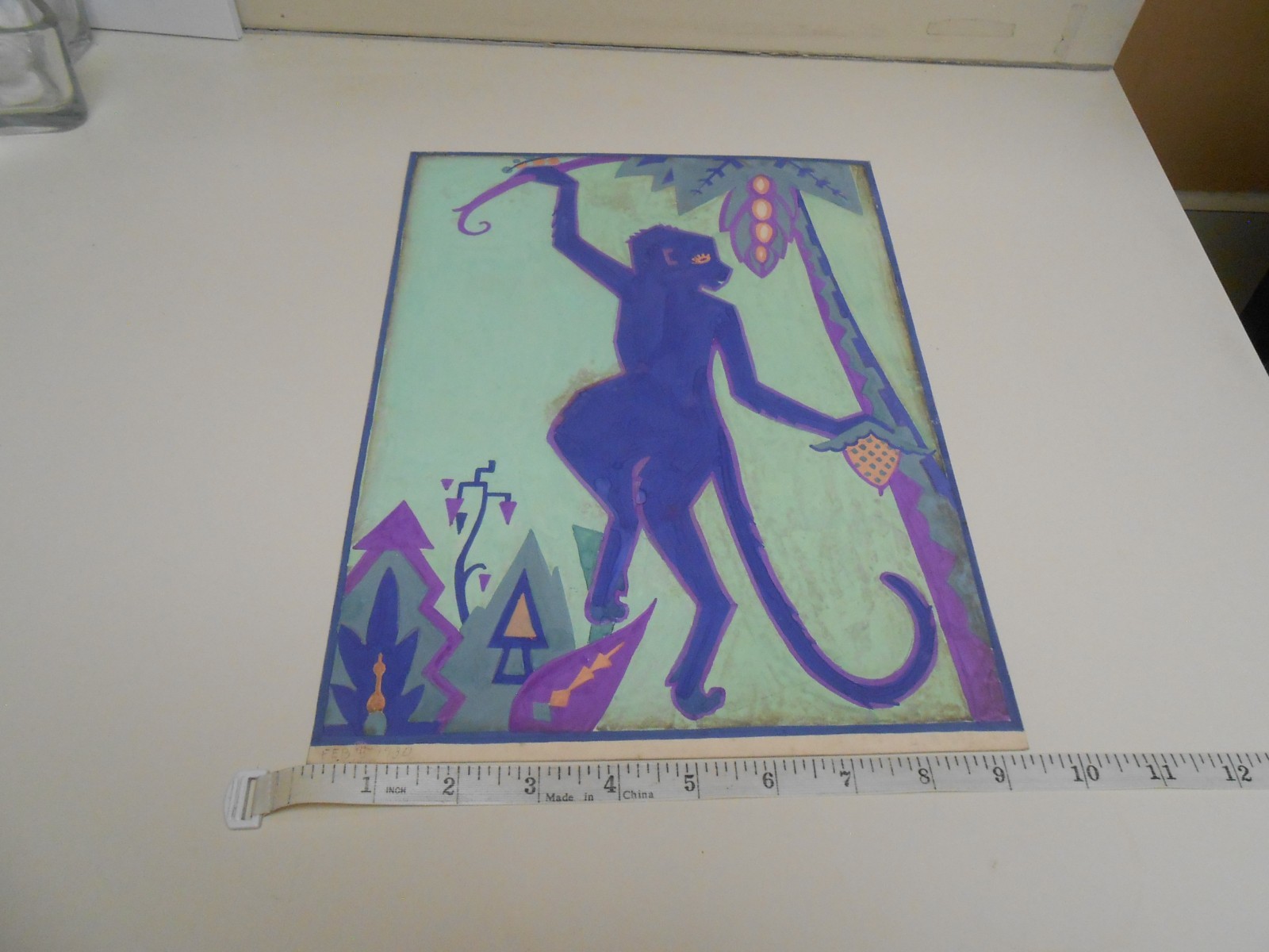 Purple Monkey Leaping Watercolor Dated 2/5/1930