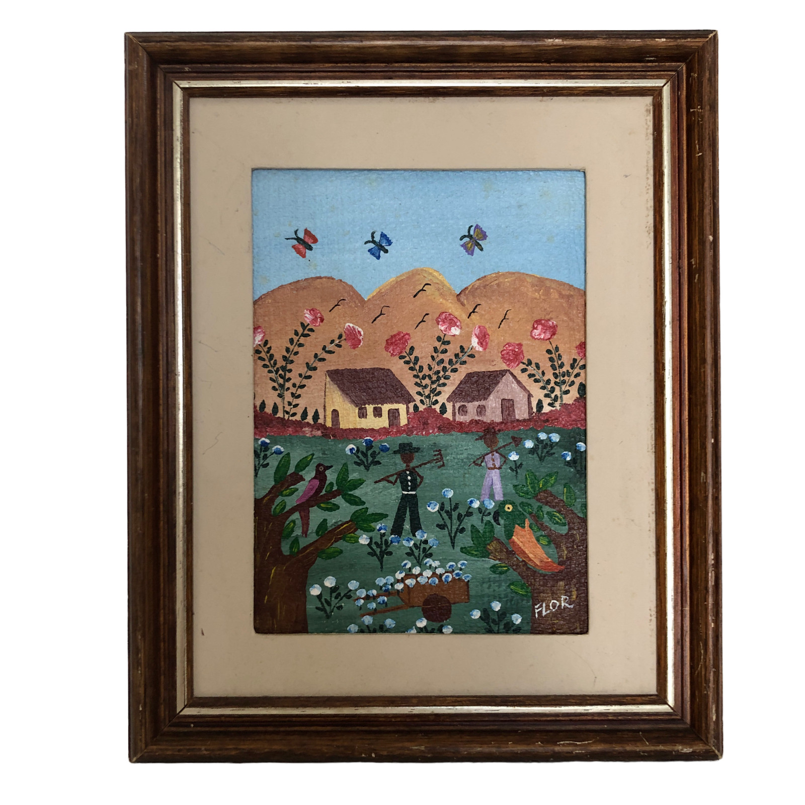 Original Folk Art/Painting/Acrylic on Canvas Picking up Cotton Signed