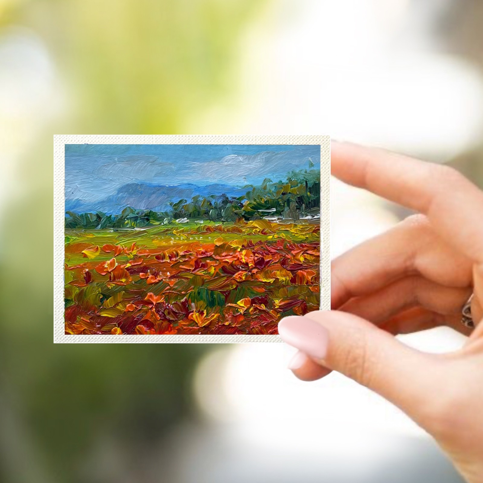 ACEO Original Oil Painting Poppy Field #49 Art Cards Impasto 3.5×2.5 Signed