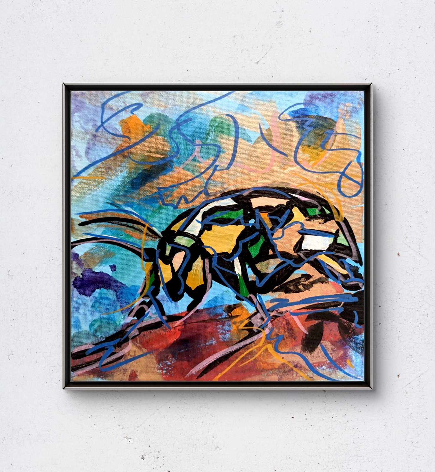 BirkeloART 8X8 Bold Color Modern Beetle Acrylic Art Painting on Canvas