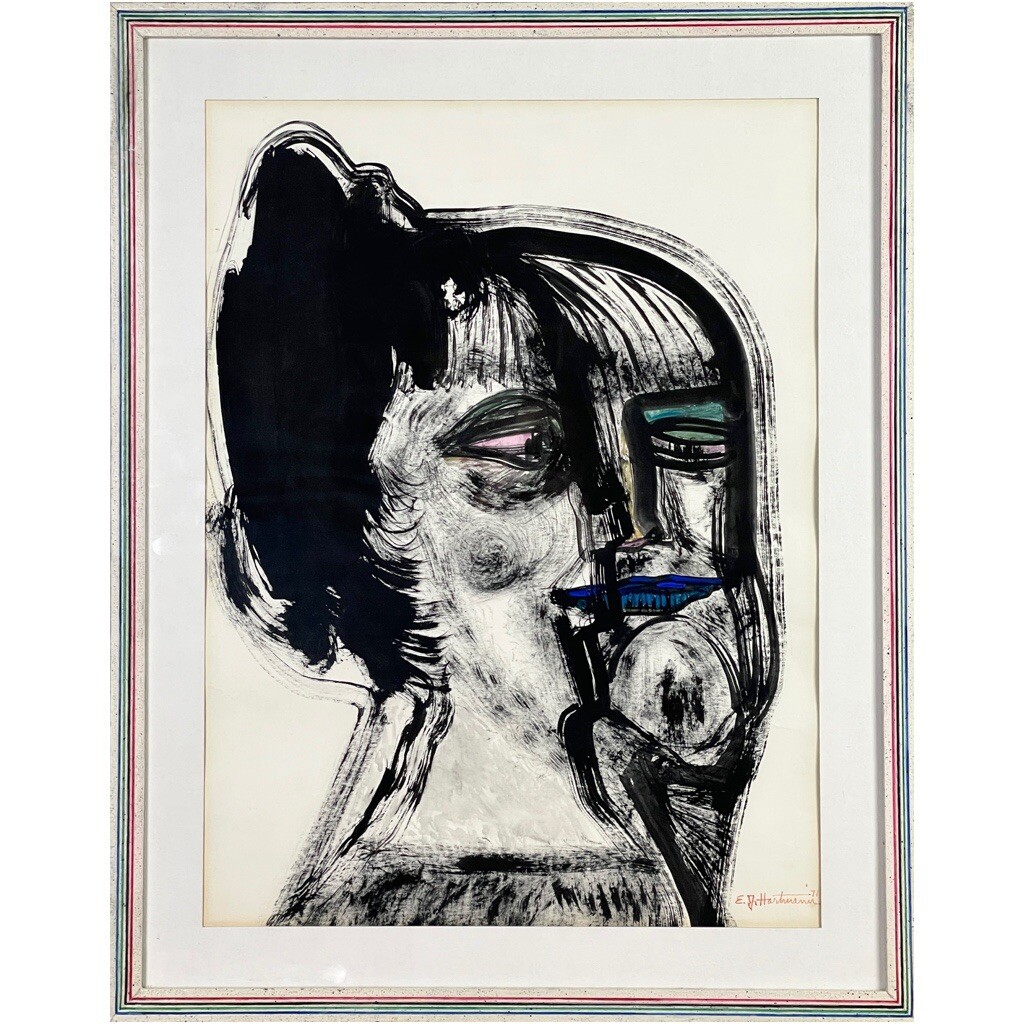 E.J. Hartmann (American, b. 1925) Modernist Portrait of Woman (1971, Gouache)