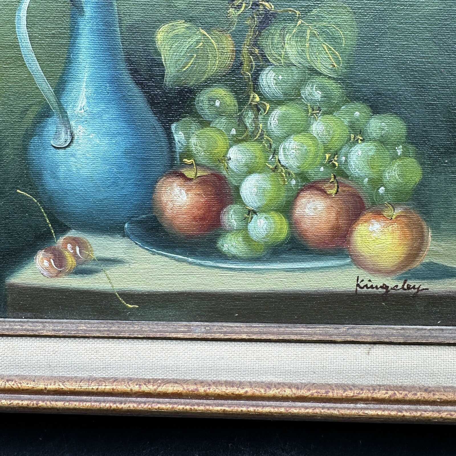 Vintage Framed Still Life Fruit Painting Signed Kingsley Gold Frame Wall Art