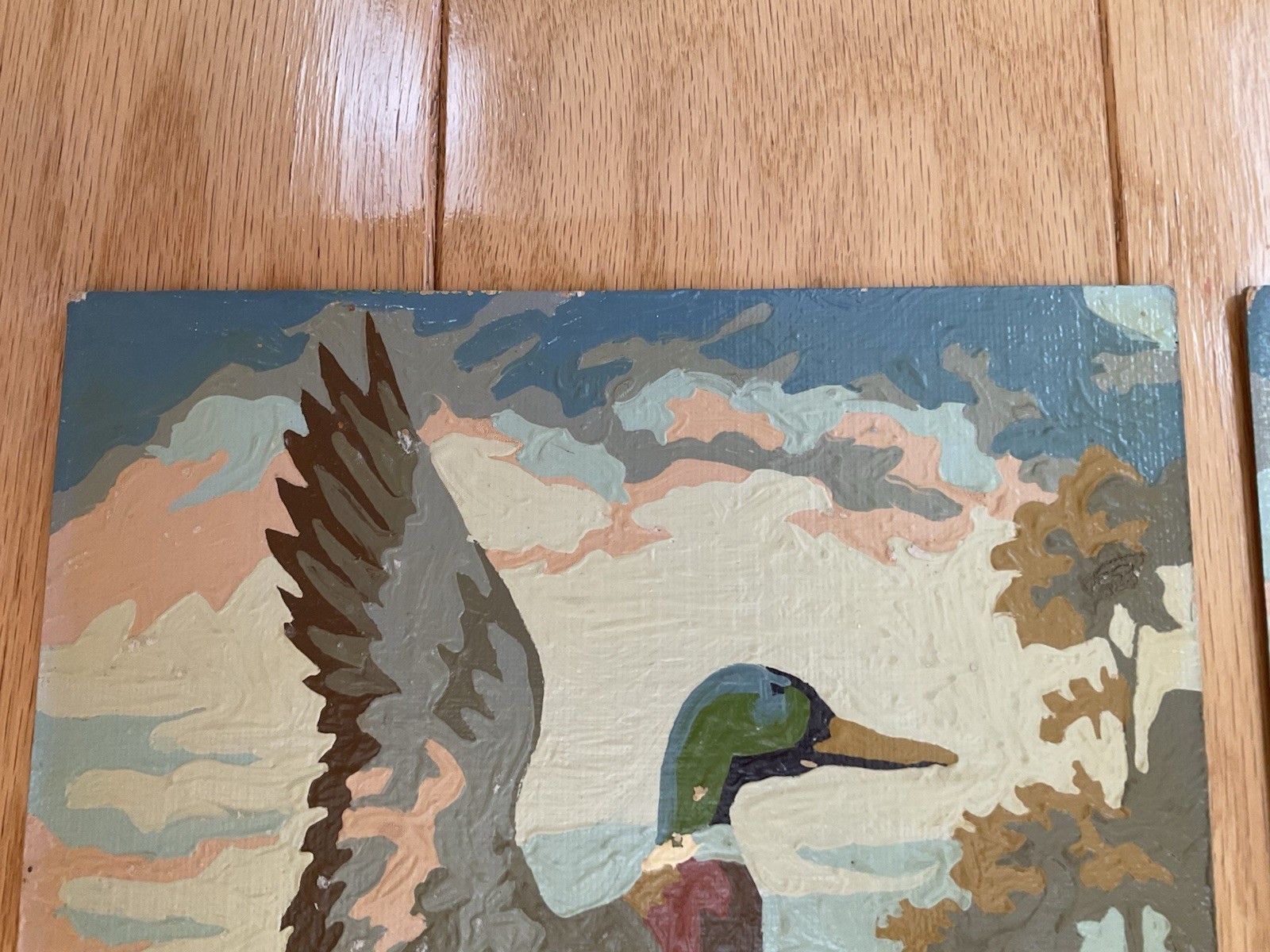 Mallards Ducks in Flight Portrait Paint By Number Set Unframed on Board Vintage