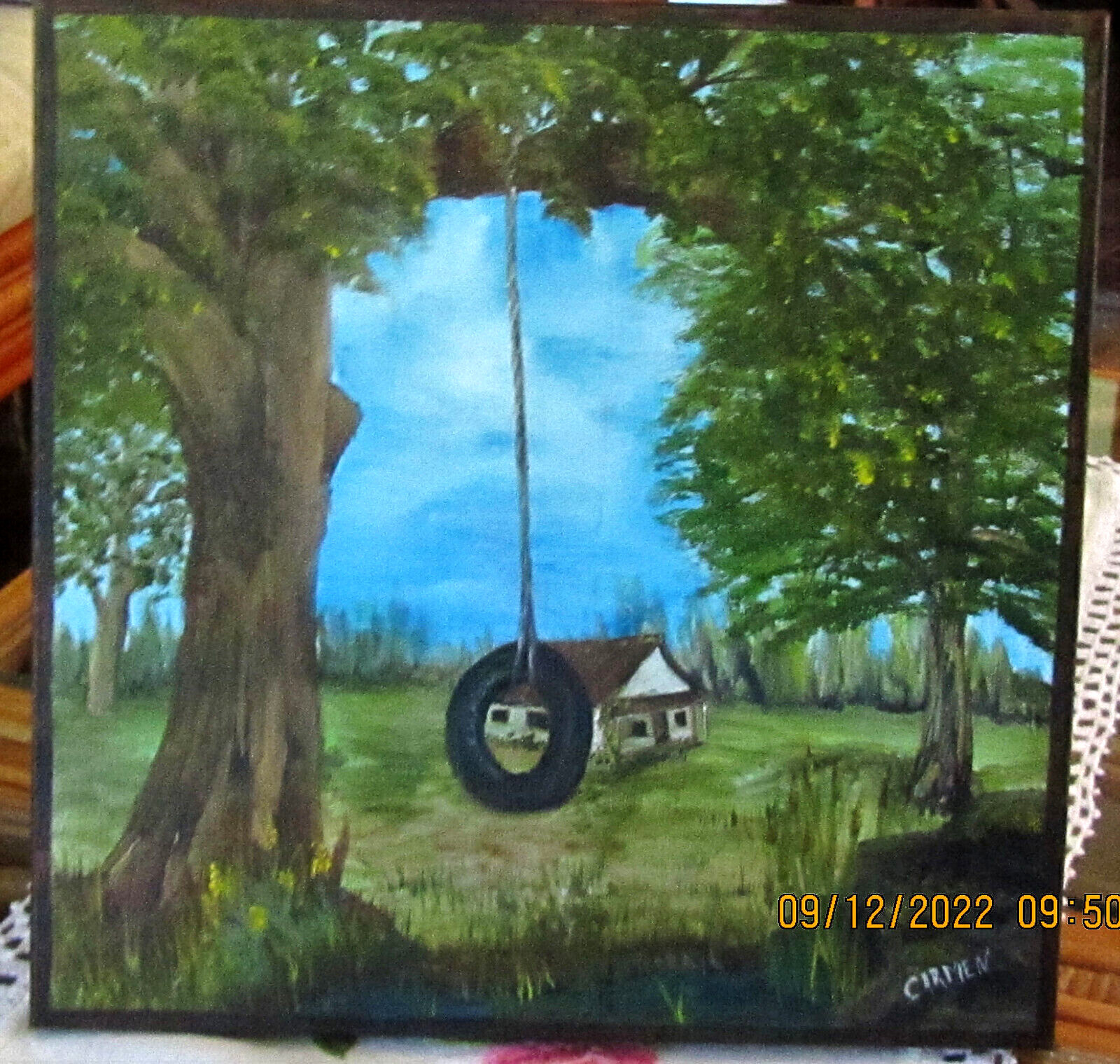 THE SWING, 12 X 12 INCH ORIGINAL OIL PAINTING ON STRETCHED CANVAS