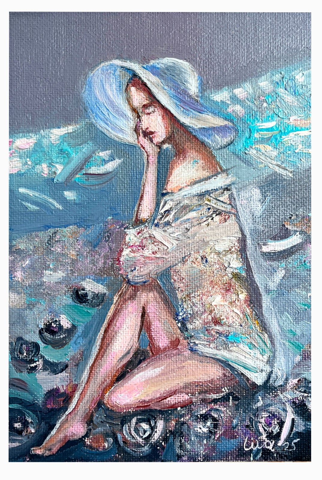 “Lady in Blue Hat” – Original Oil Painting on Cardboard 7.9 × 11.8 inches