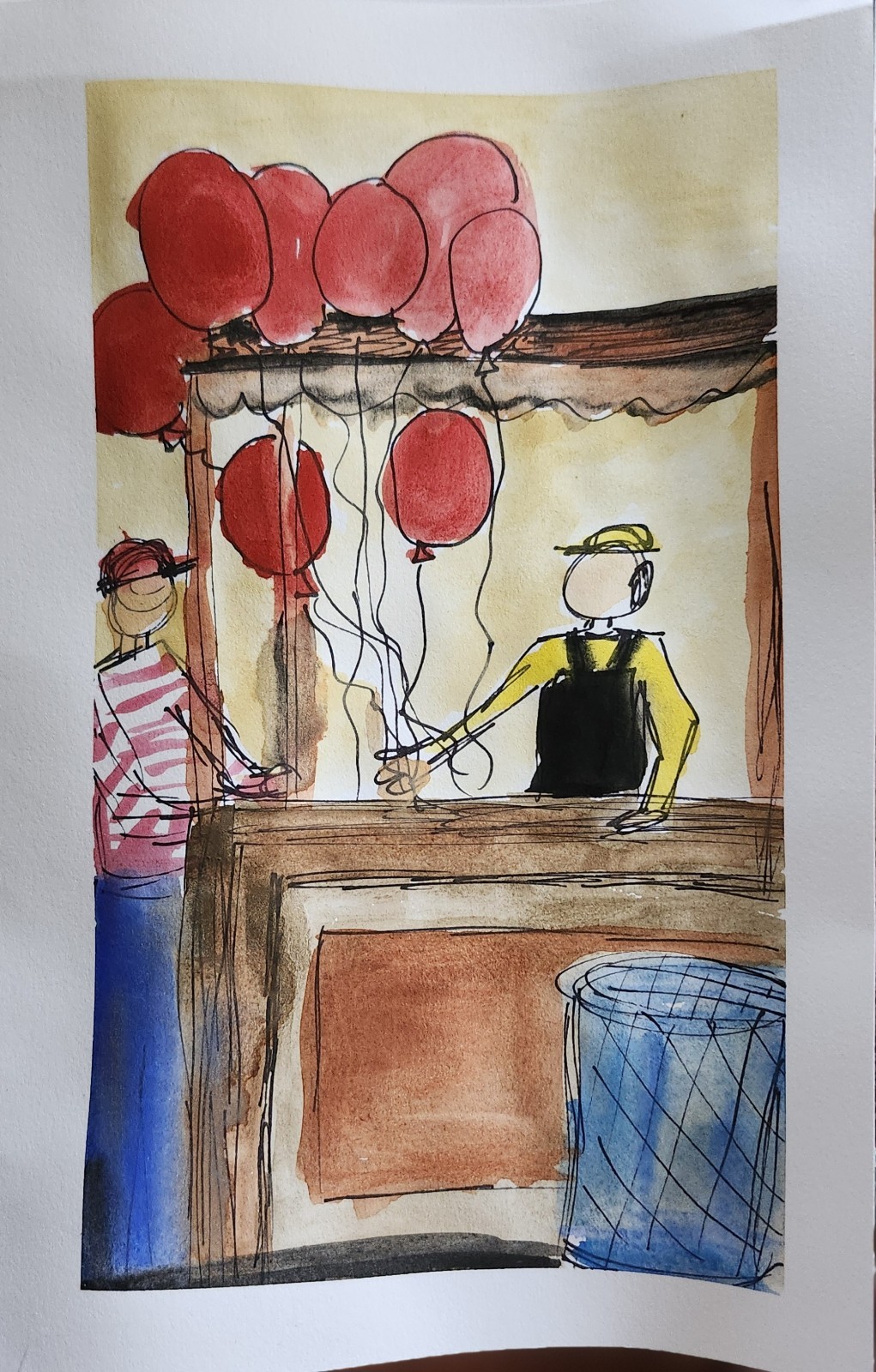 Balloon Stand Abstract Expressionist Original Watercolor On Paper 6×9 Signsd
