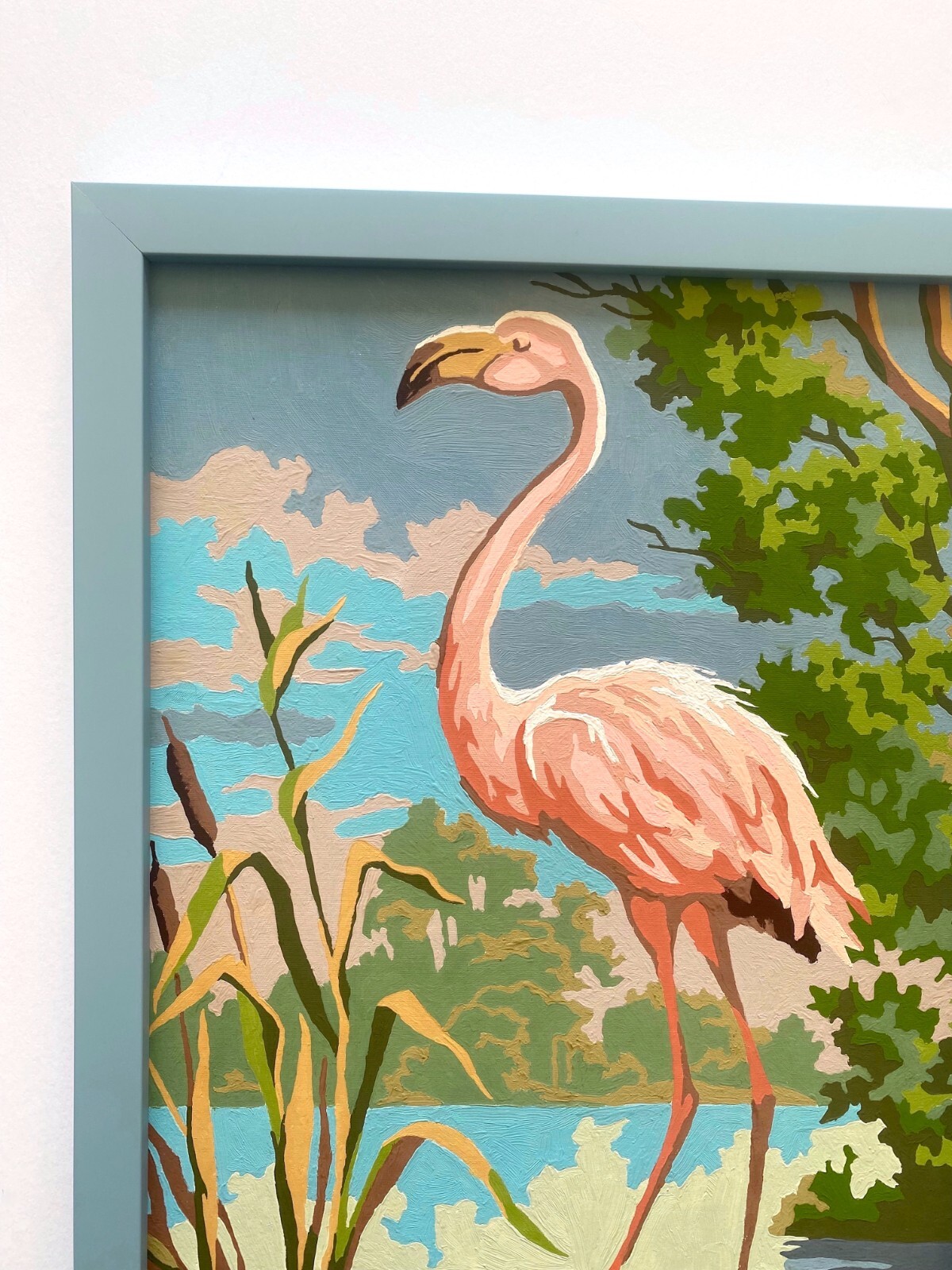 RARE VINTAGE 1950’S ART DECO PAINT BY NUMBER » FLAMINGO » CUSTOM FRAMED PAINTING