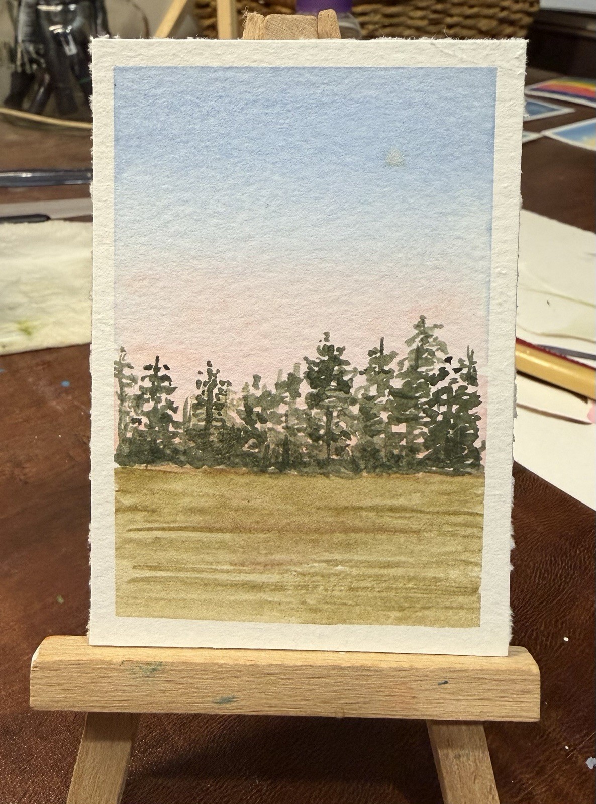 Original ACEO Watercolor Peaceful May Sunset 2.5”x 3.5” by Pamela Long