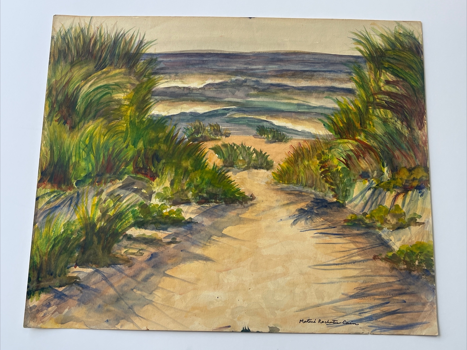 Matene Rachotes Cain Painting LISTED RARE BEACH PATH COASTAL IMPRESSIONIST 1930