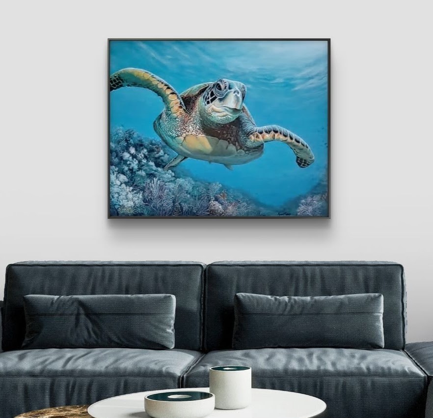 Original Expressive 22 x 28 Tropical Sea Turtle Acrylic Canvas Art Painting