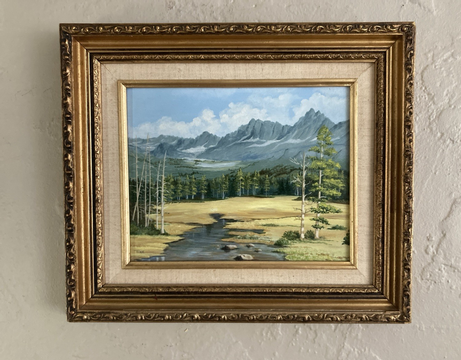 Vintage Original Small Gem Oil Painting Mountain Forest Landscape Signed Tykie
