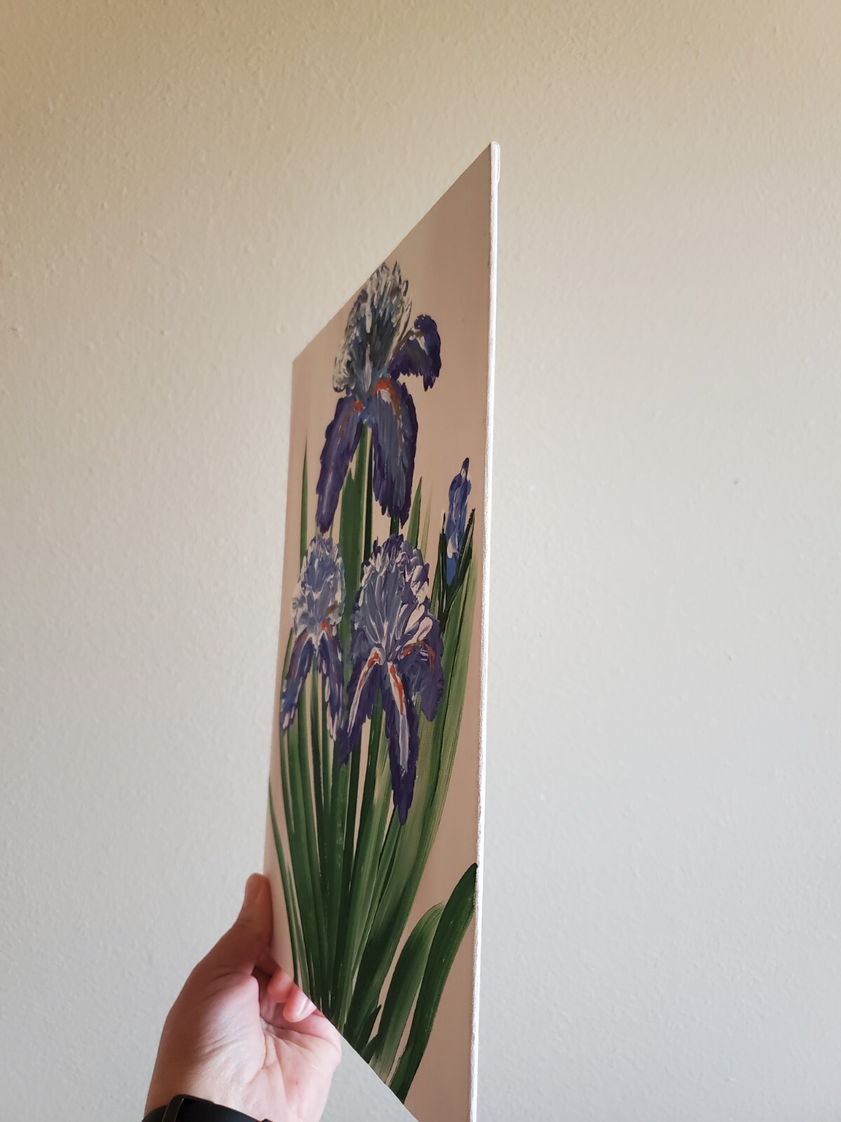 Handmade Painting Acrylic Art Panel 12x9x1/16in Decor Flowers Cockerel Iris