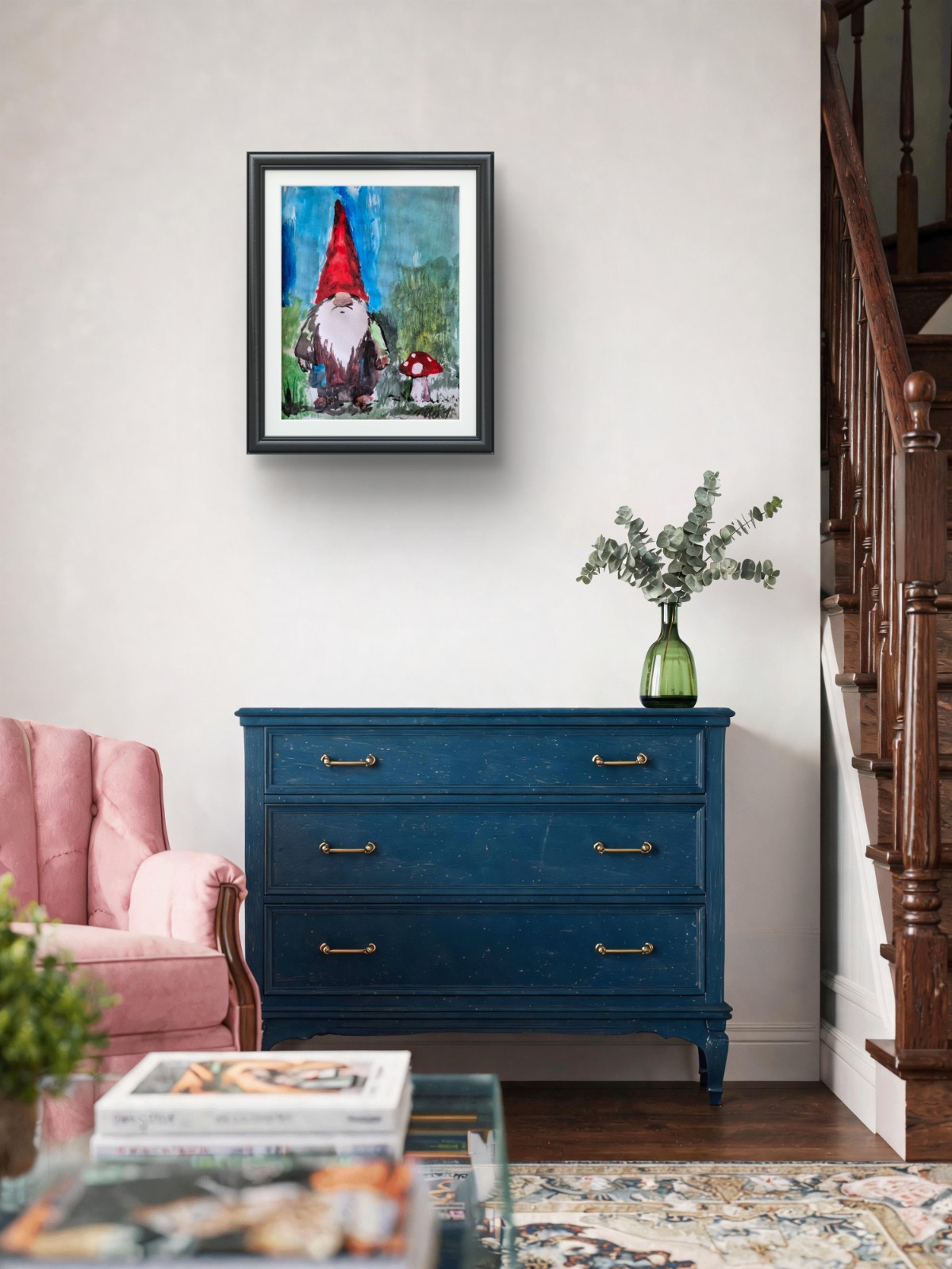 Original Modern 11×14 Expressionist Gnome Acrylic Paper Signed Bright Decor P121