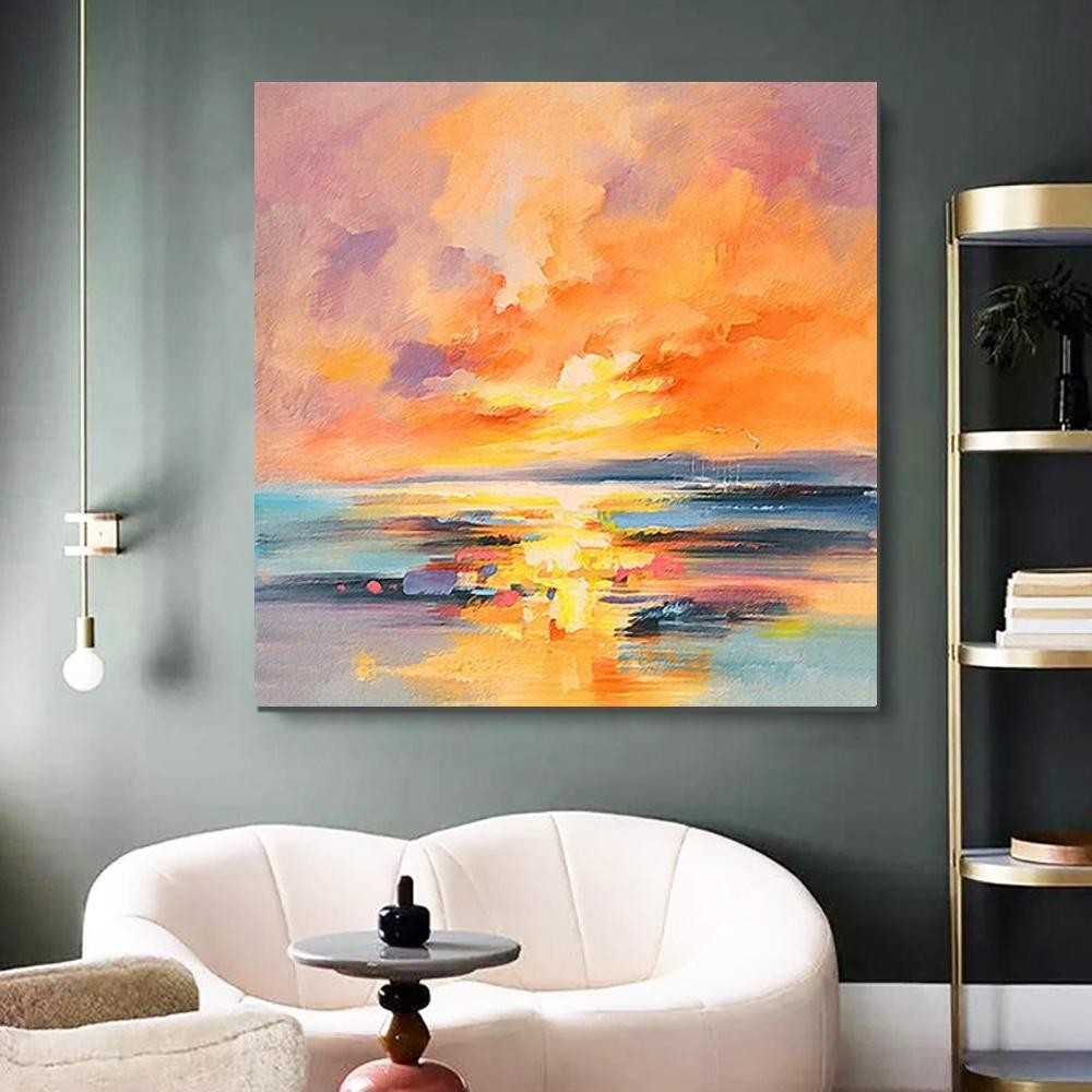 Landscape Sunrise On Canvas Oil Painting Abstract Handmade Home Decor Mural
