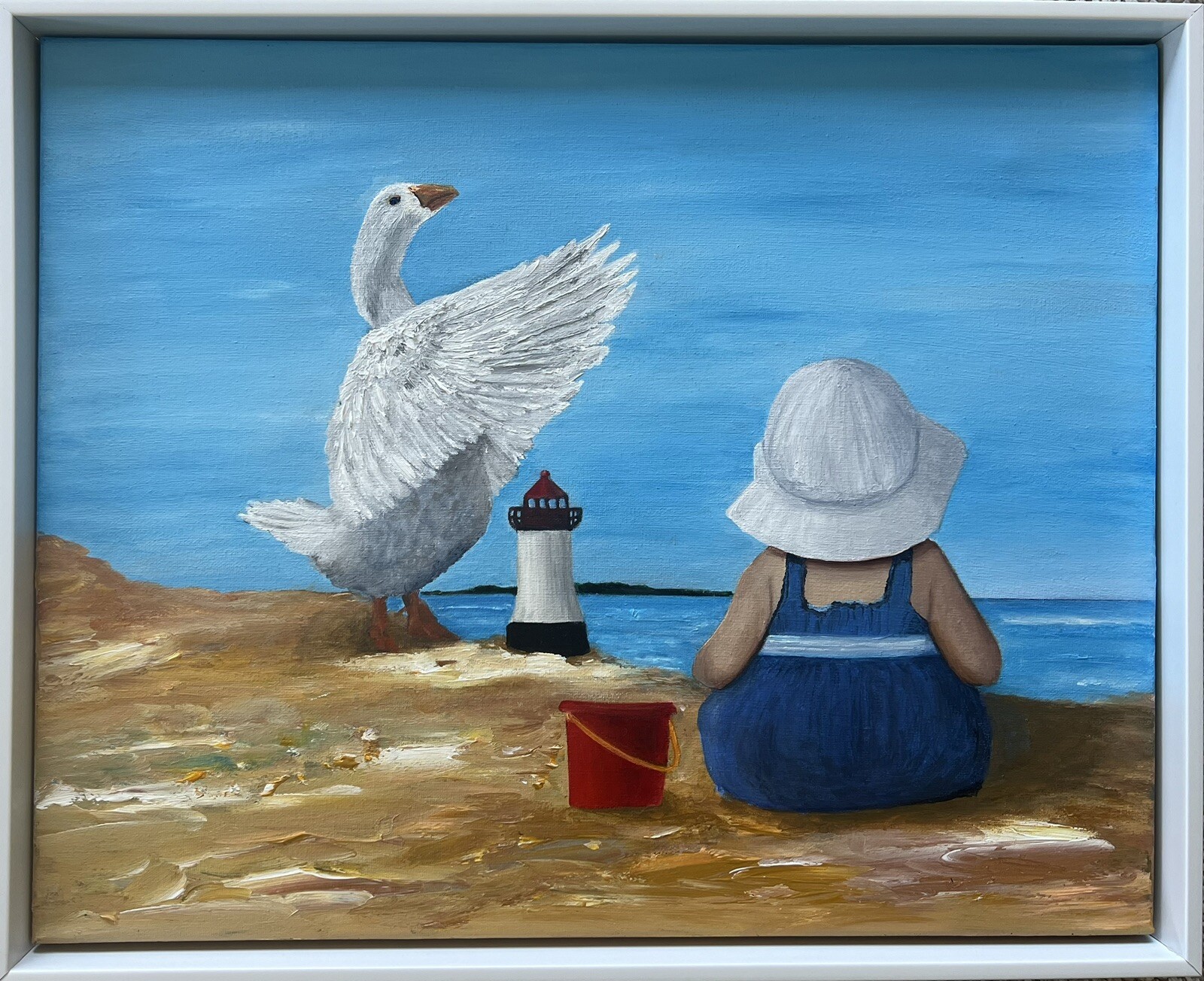 Girl and Goose_Original 16”x 20” Hand Painted Acrylic Painting on Canvas Framed