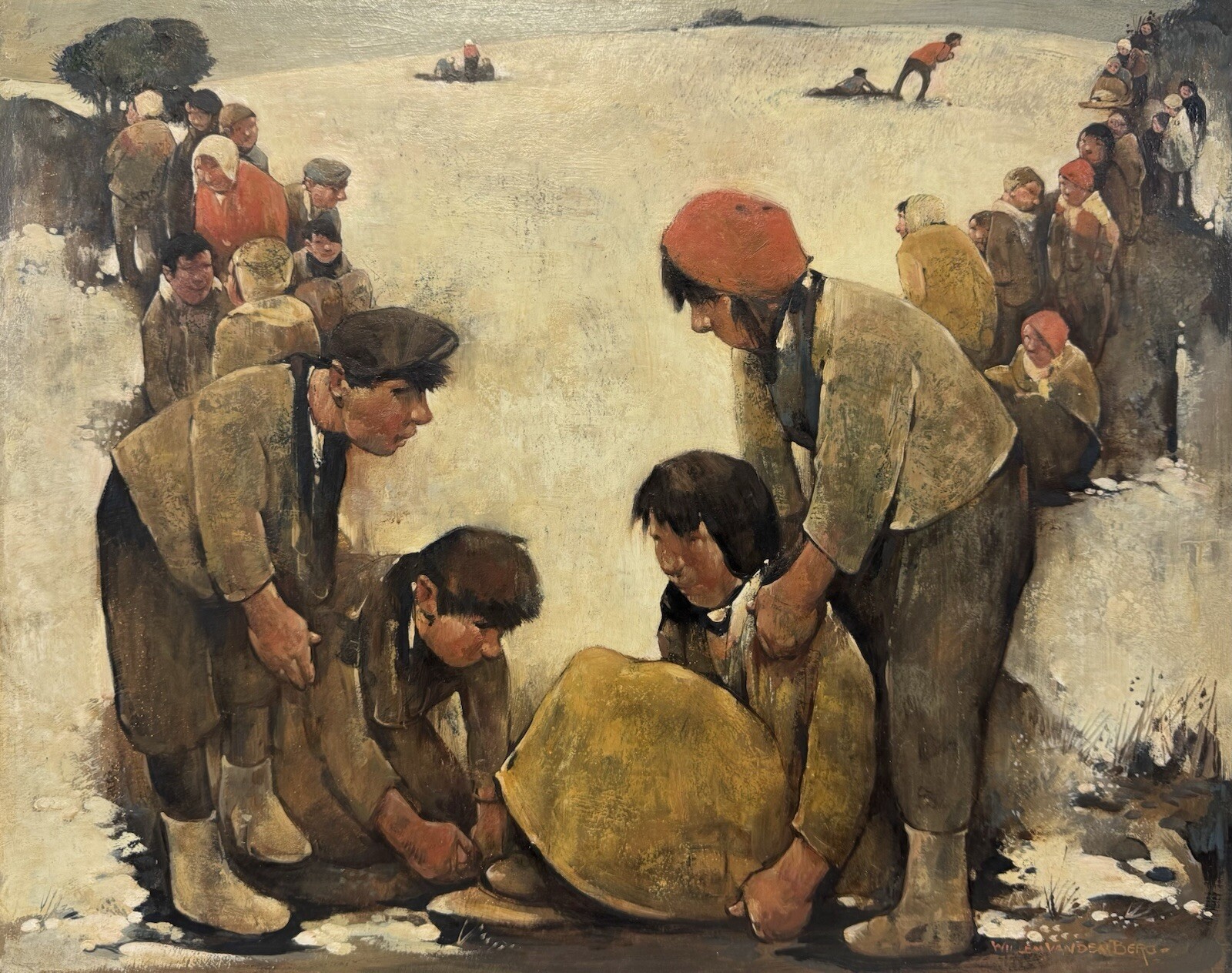 Exceptional 20th C. Willem van den Berg “Children in the Snow” Oil Dutch Master