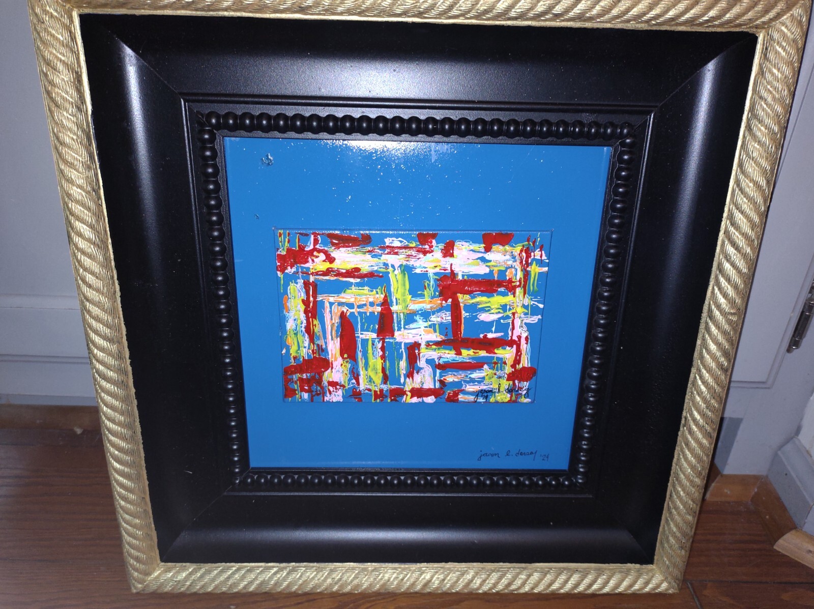 Large Framed Signed Modern Art Abstract Acrylic Painting w/COA Multi Color