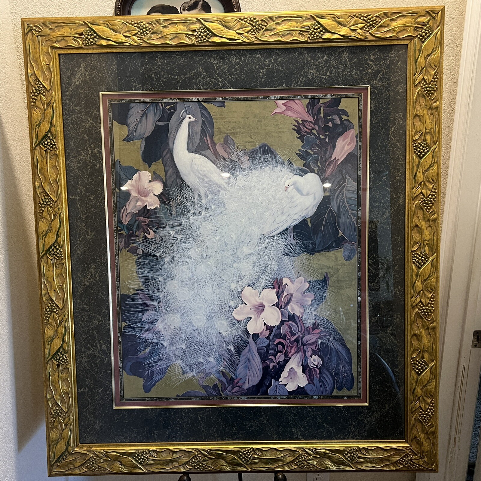 White Peacocks and Flowers Framed Matted Print by Jesse Arms Botke 42″ X 36 3/4″