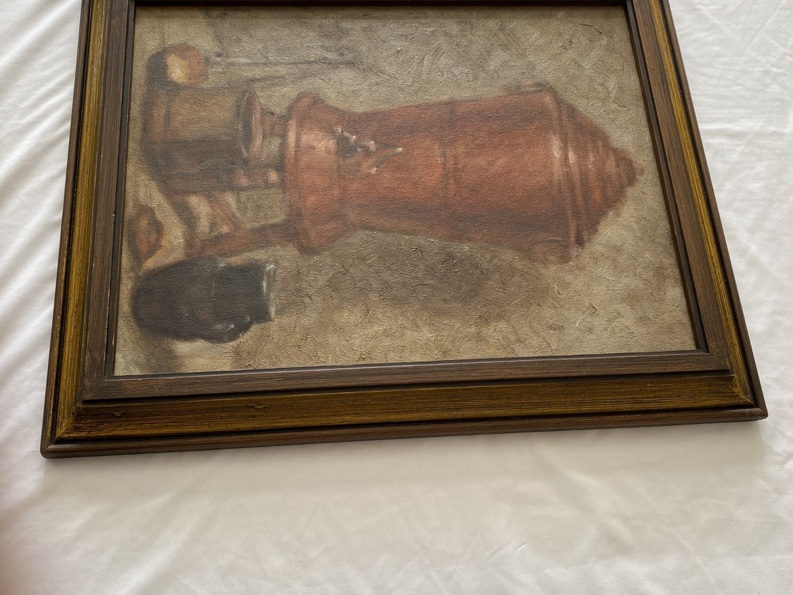 Signed Oil Painting on Canvas Copper Vessel Still Life Framed 1993