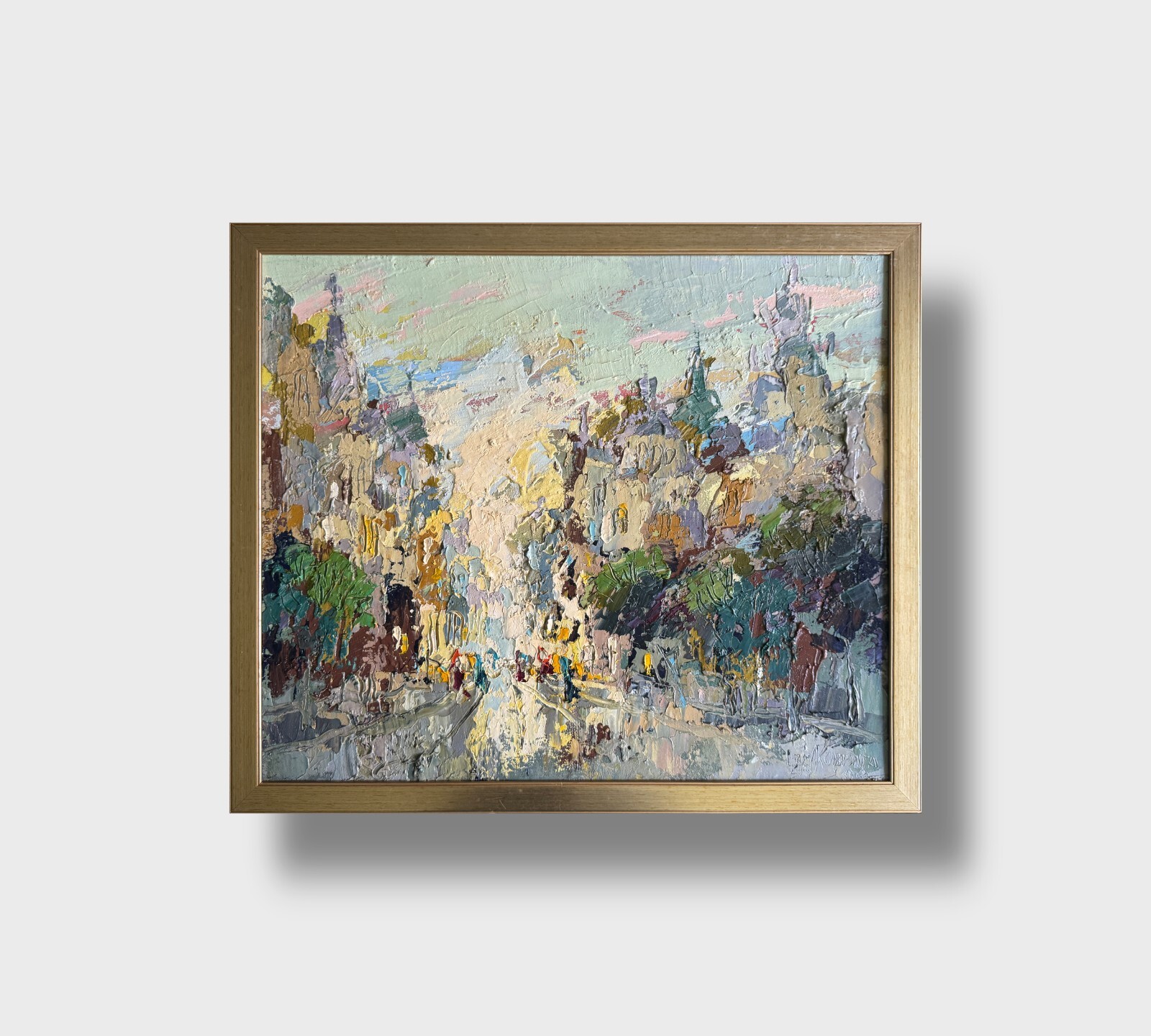 Abstract Oil painting City Ukrainian painter Canvas Framed original cityscape