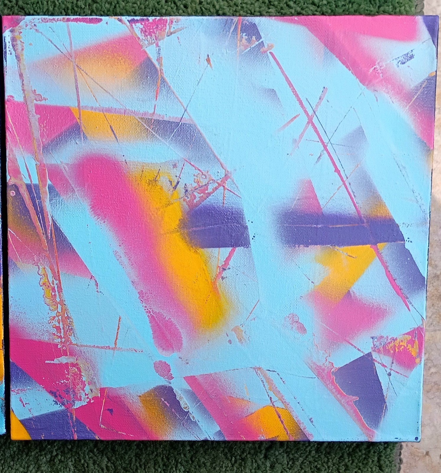 A.E.M. Original Abstract Art «Fusion Flash» Spray Paint Triptych Fine Art