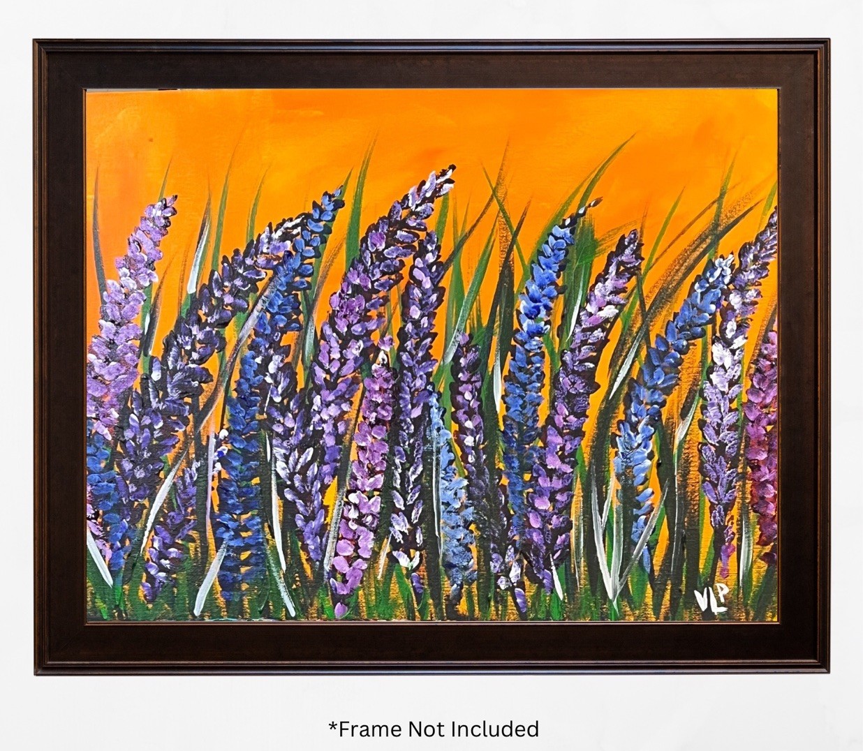 Orange Sky Lavender Original Colorful Floral Art Acrylic 16×12” Canvas Panel