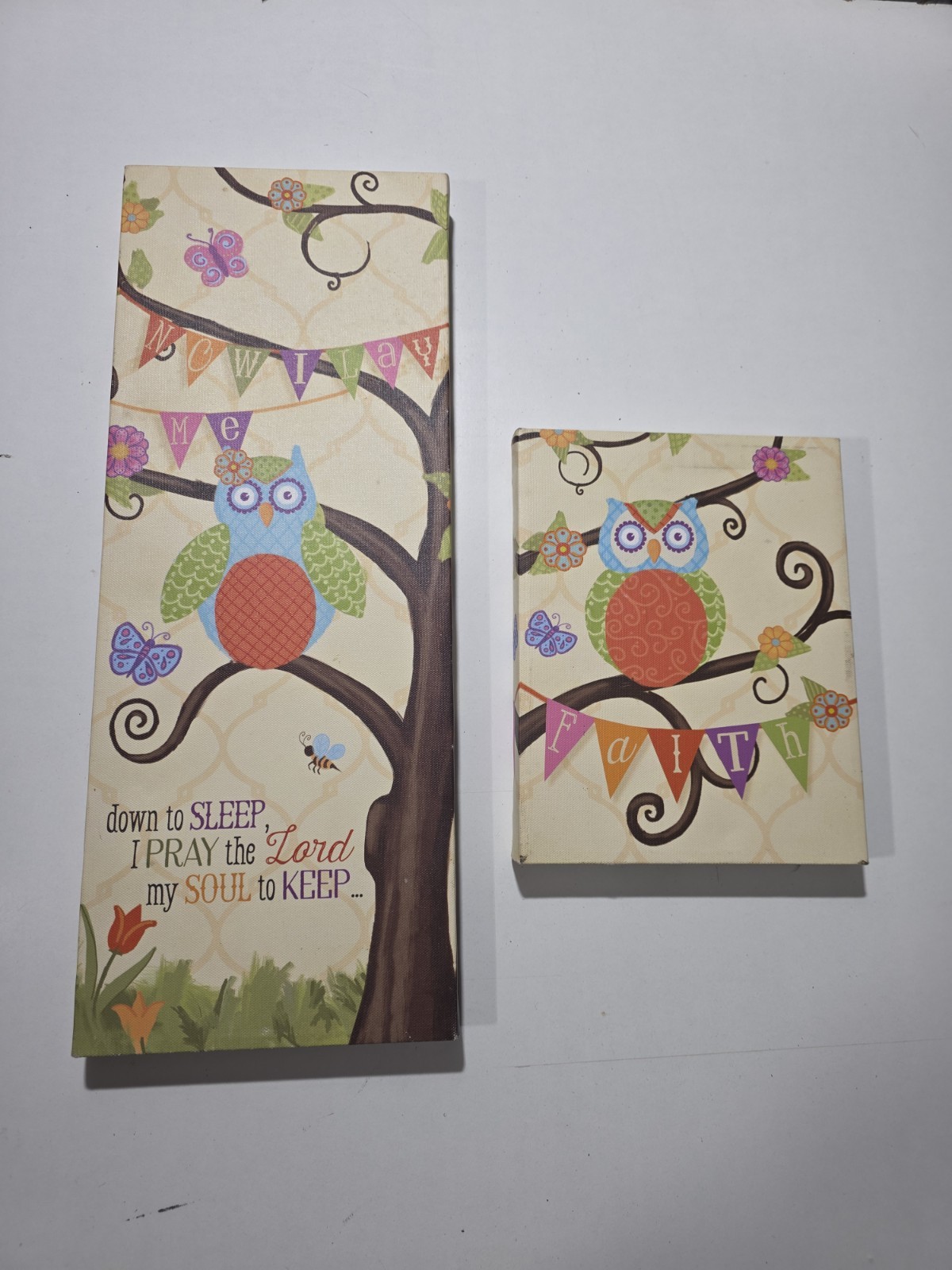 Unbranded 2 Piece Owl Canvas Painting. Baby, Child, Colorful, Bright