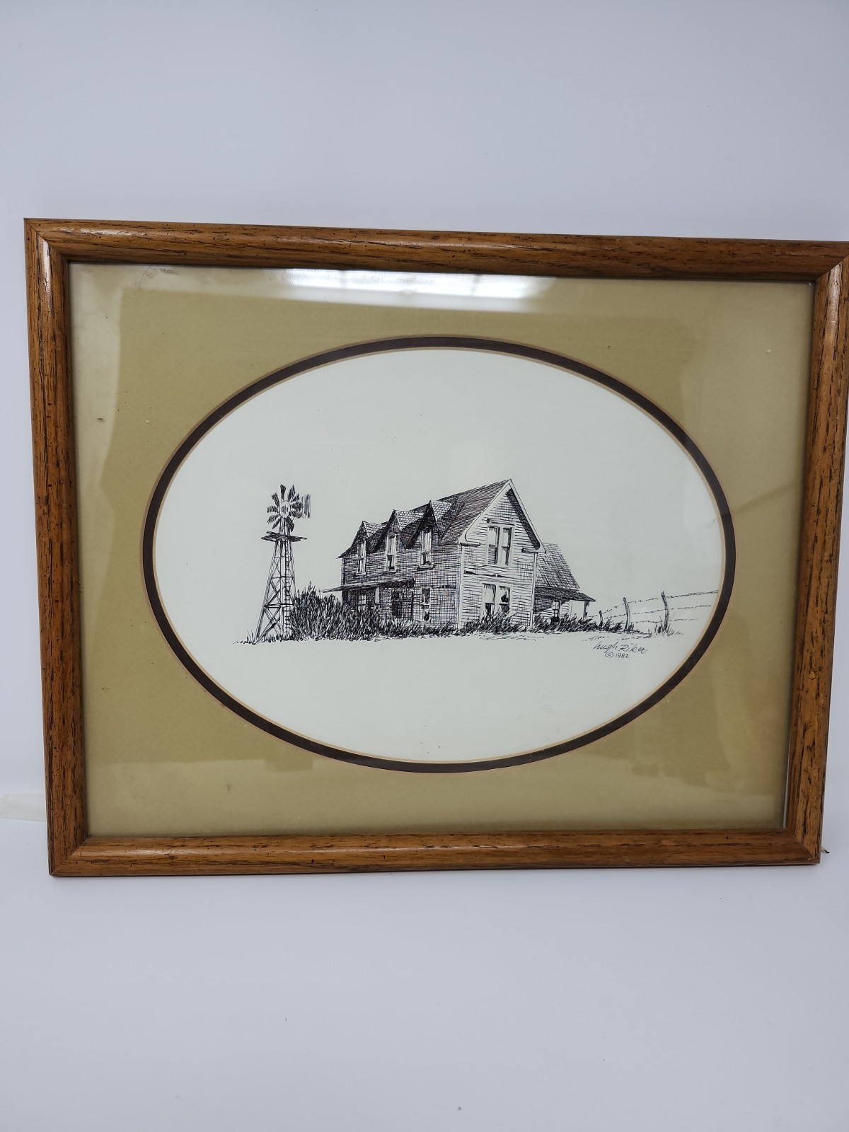 Vintage Rustic Bank Barn Sketch 1982 Wooden Windmill Litho 15 X 12 inches