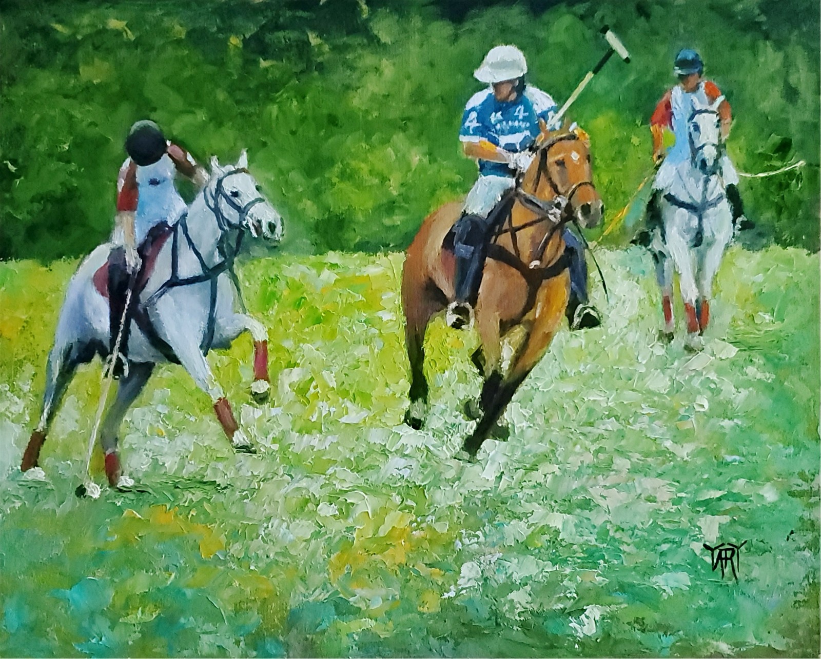 YARY DLUHOS Polo Horses Ponies Equine Equestrian Sport Original Oil Painting