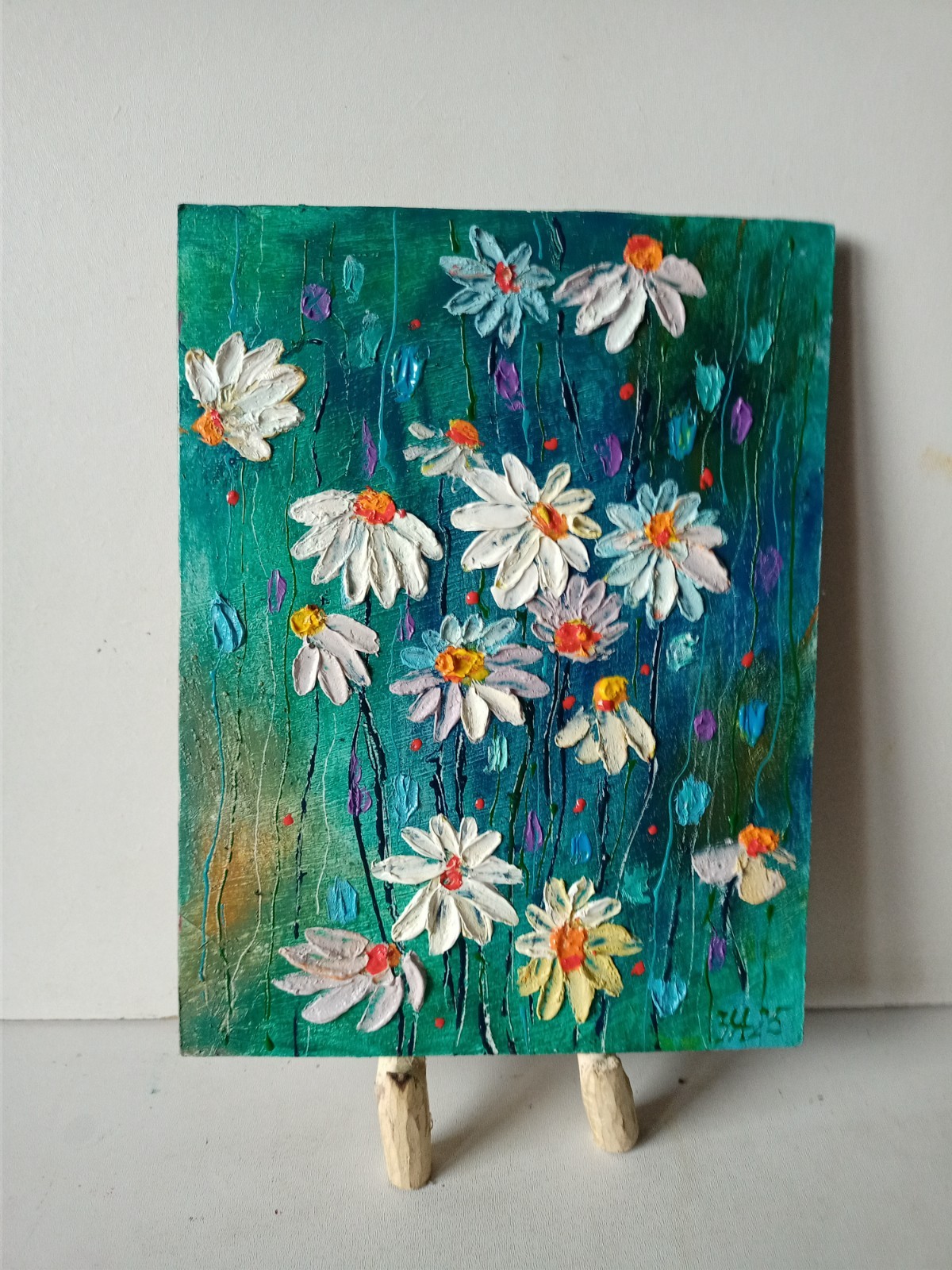 Daisies Impasto Painting Original Art Impression Oil Painting 7.8 x 6 in