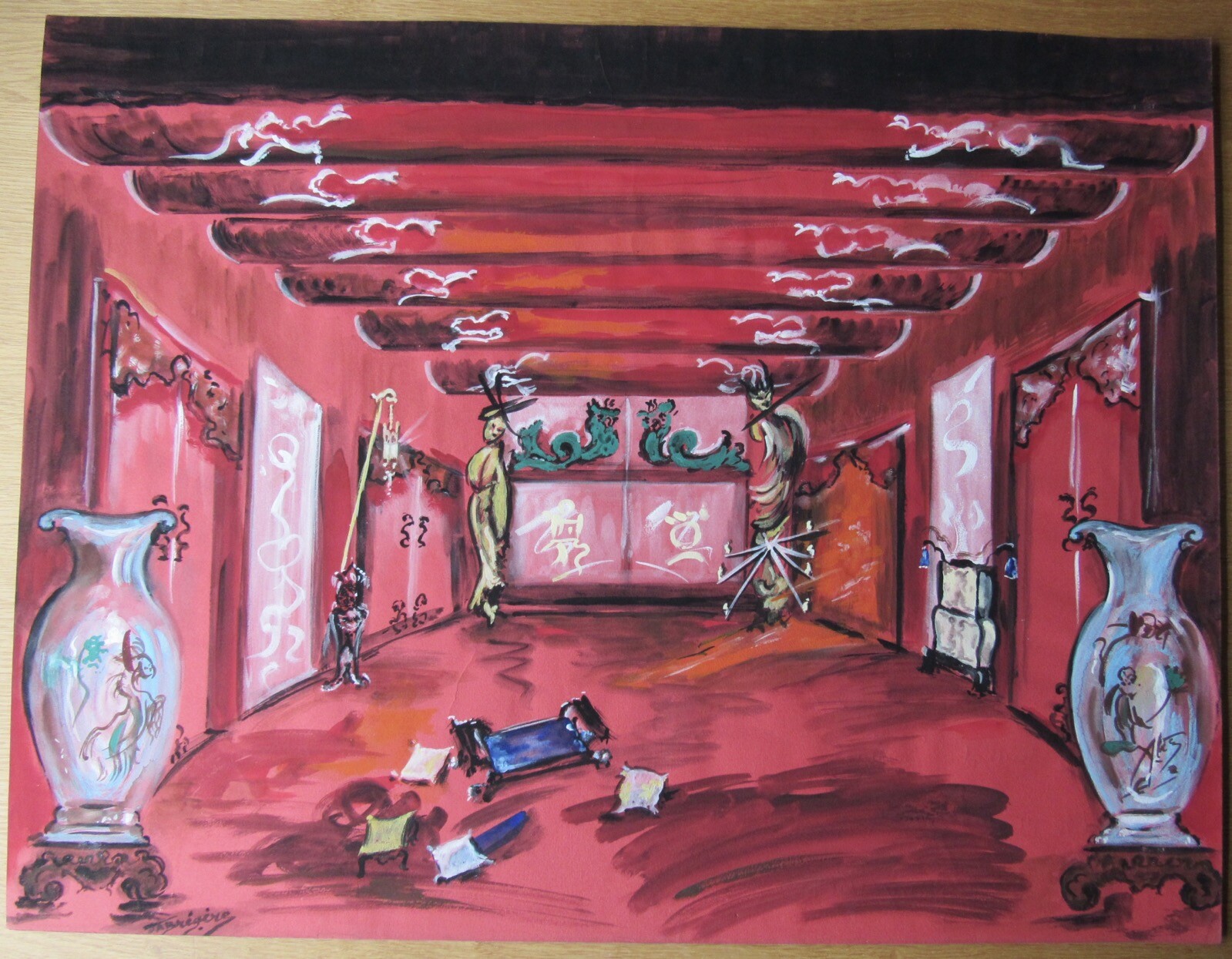 Opera Decor Gouache Drawing Signed by Jacques André Brégère set design painting