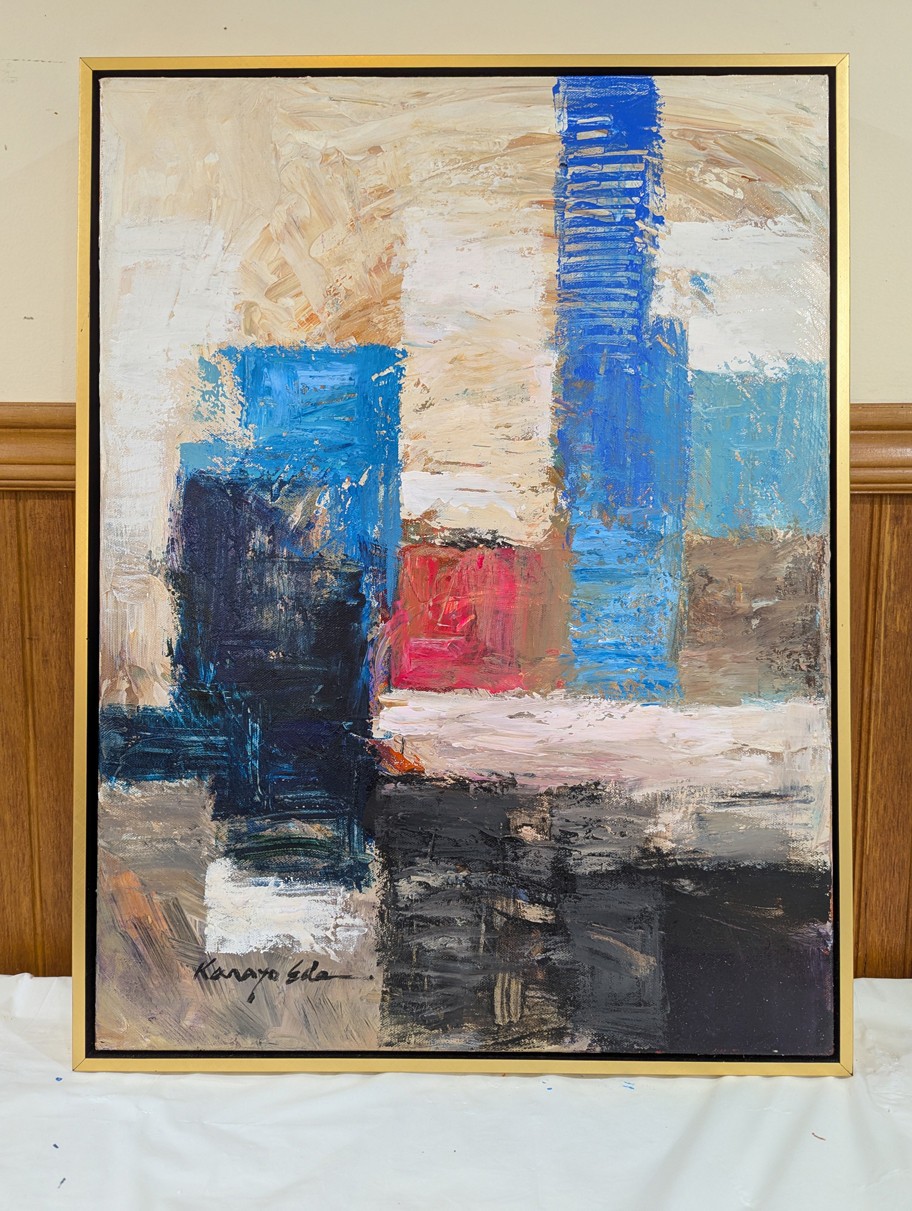 Abstract art framed original acrylic painting on Canvas. Medium size 19in x 25in