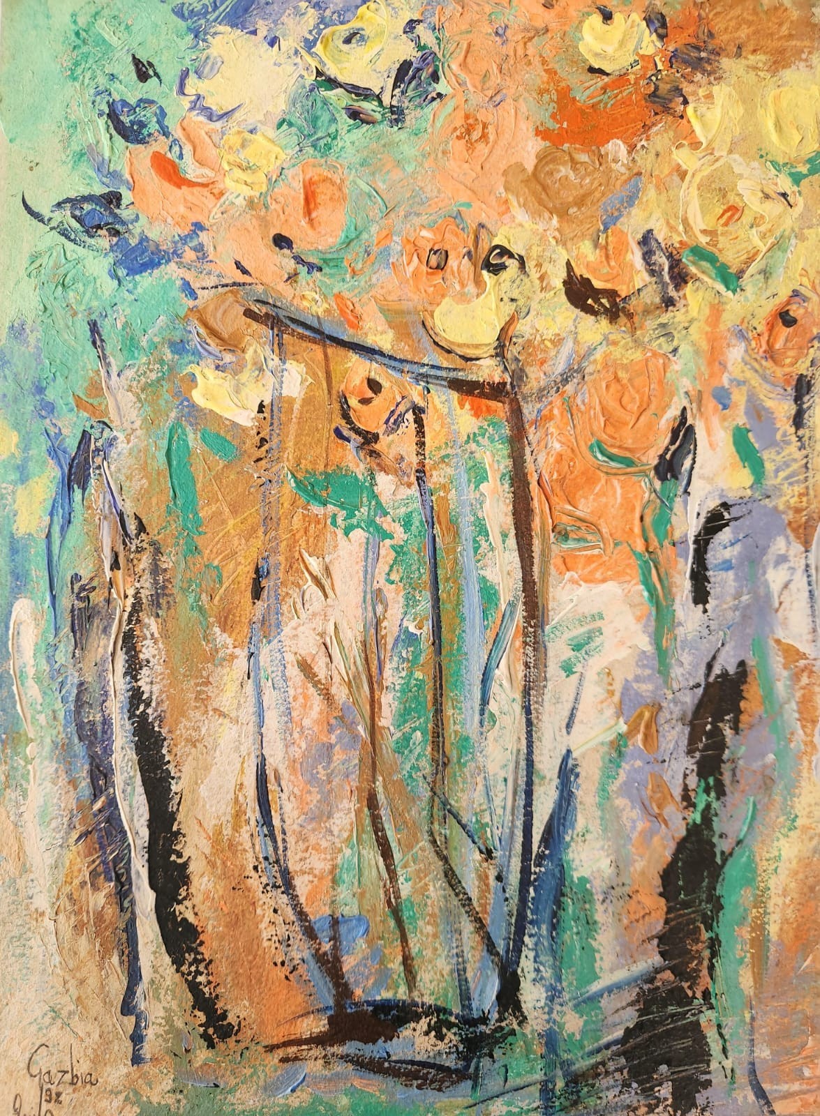 ORIGINAL ACRYLIC on paper Painting By Prominent Egyptian Artist GAZBIA SIRRY