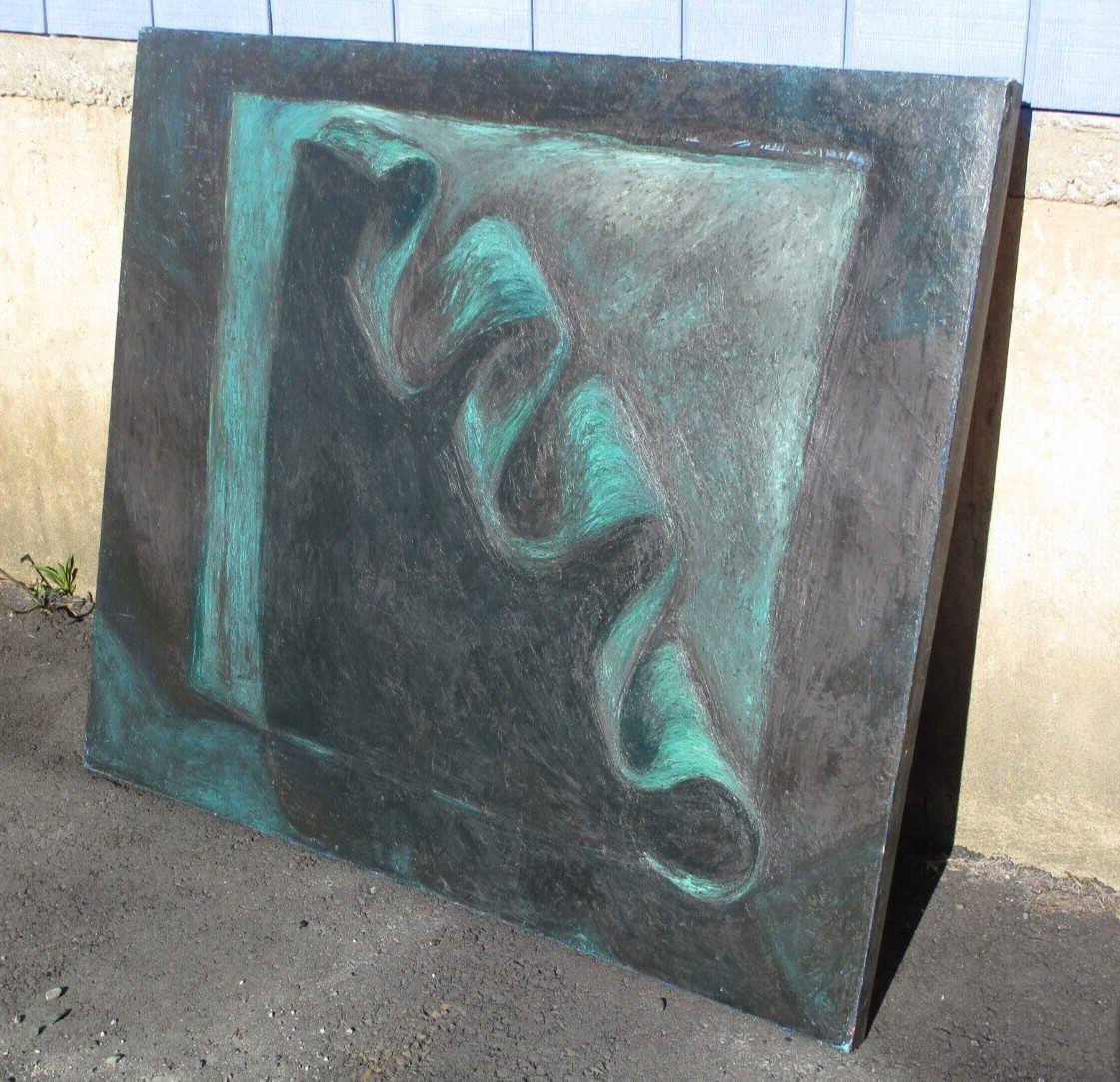 1982 42″ x 48″ GREEN FRIGHT – Dale Emmart Oil on canvas painting – Large